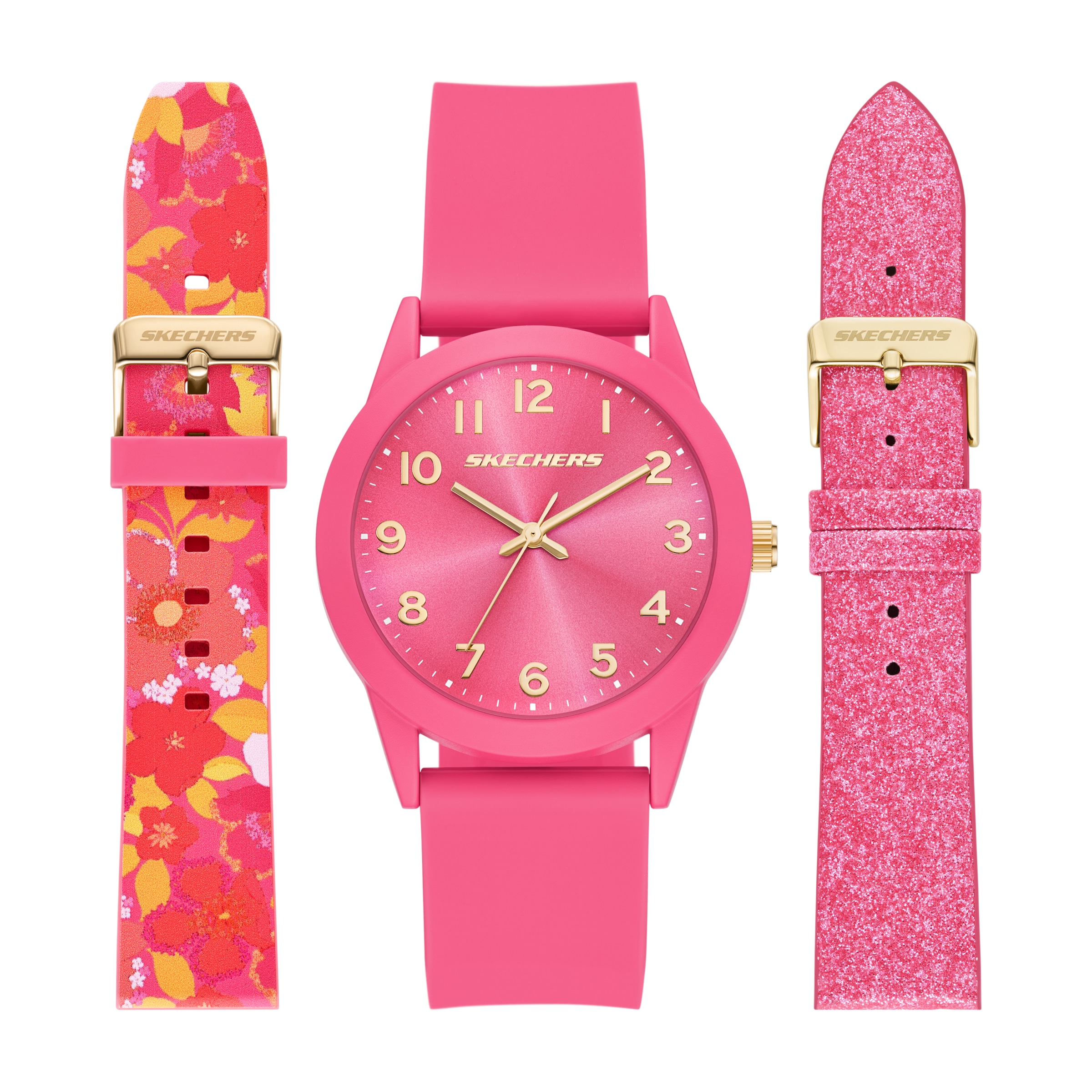 Skechers Quarzuhr »Printed Interchangeable Straps« Armbanduhr, Damenuhr, Silikonarmband, Ideal auch als Geschenk, analog