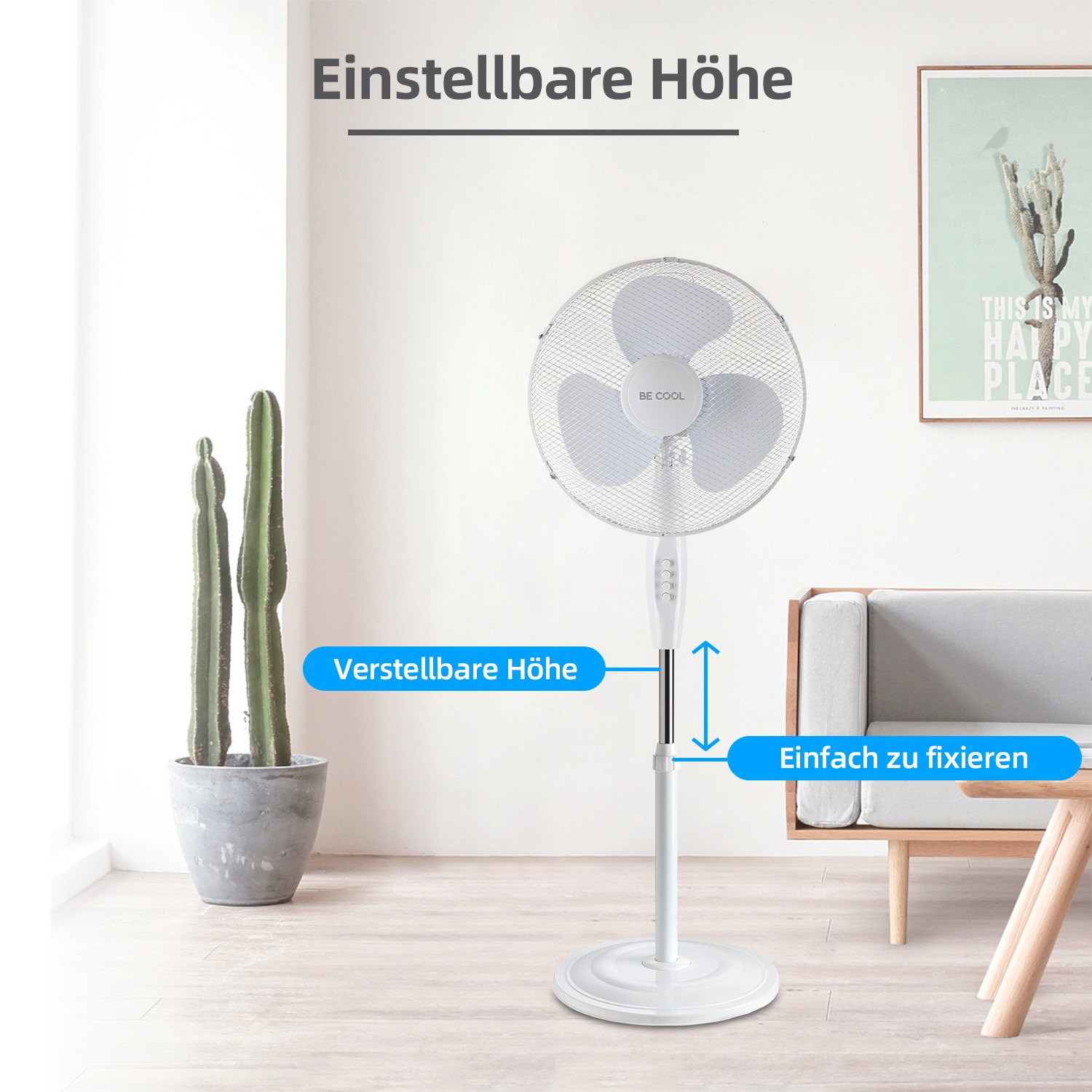 be cool Standventilator »Standventilator 40cm BC16SF« einfache Bedienung, höhenverstellbar