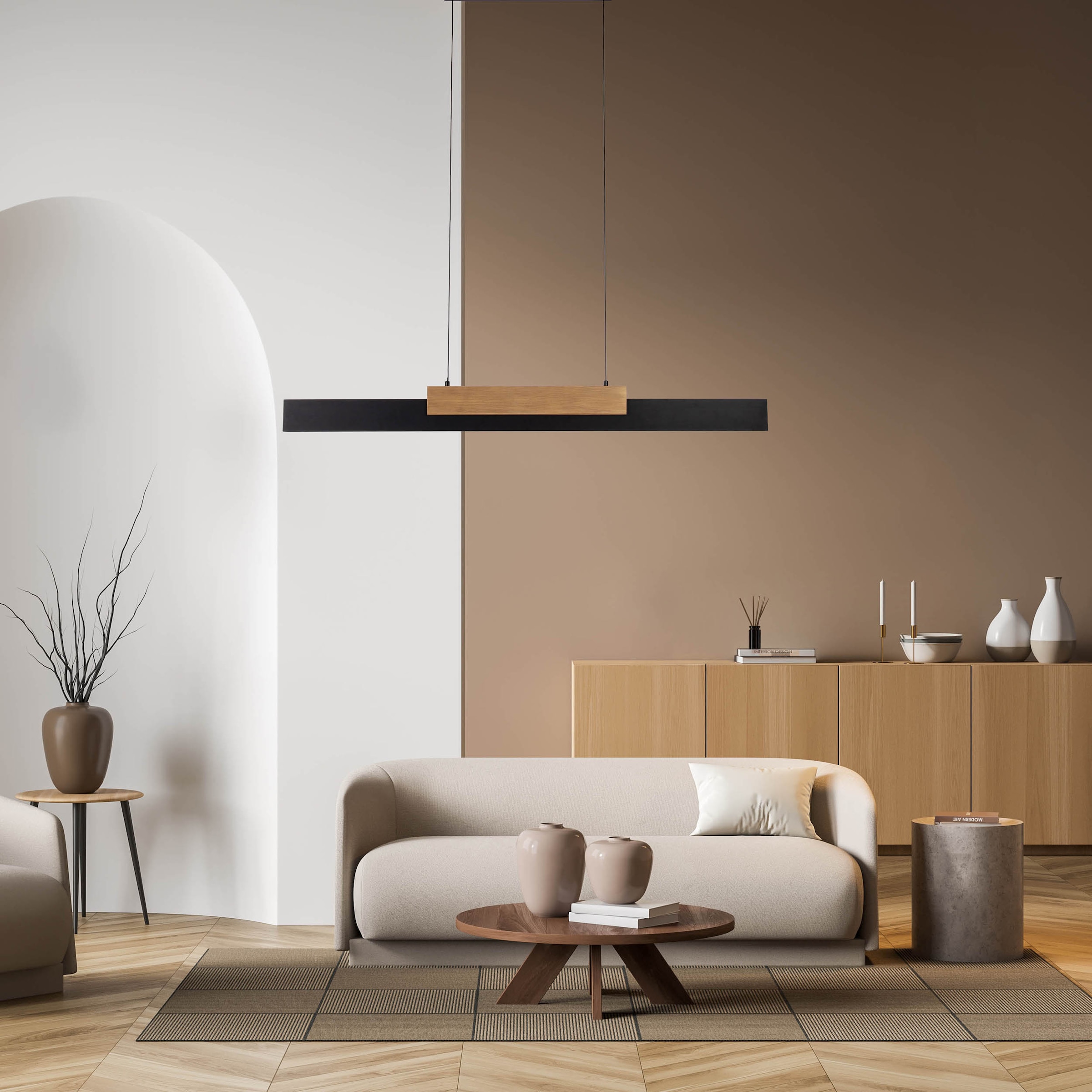 näve LED Pendelleuchte »Wiebke« LED-Modul 1 Stk. Warmweiß mit Holz, dimmbar per Wandschalter, Memoryfunktion, höhenverstellbar