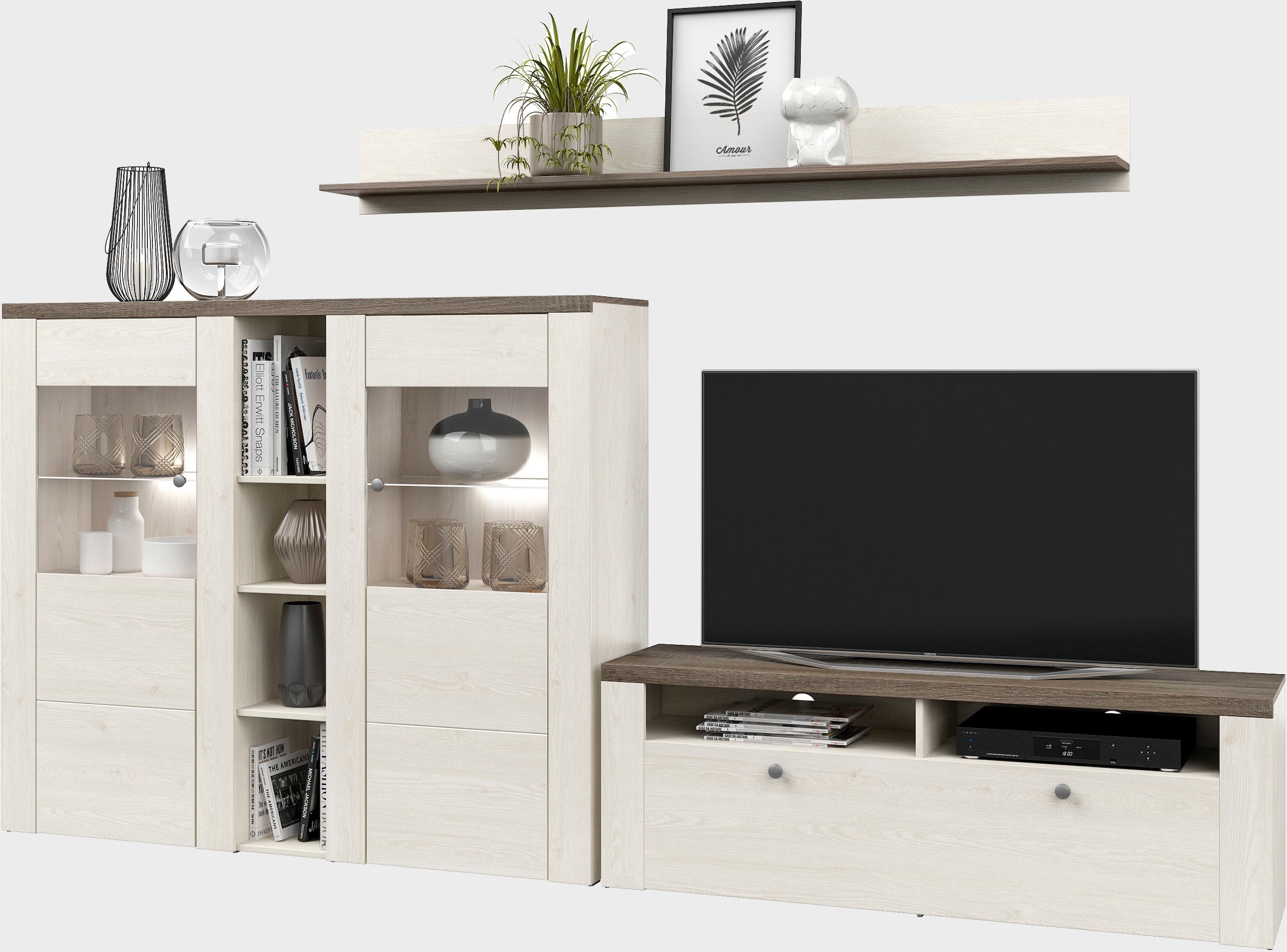 Home affaire Wohnwand »Larona, Wohnwand, Set 3 teilig,«, (3 St.), bestehend aus 1 TV-Board, 1 Highboard,1 Wandregal