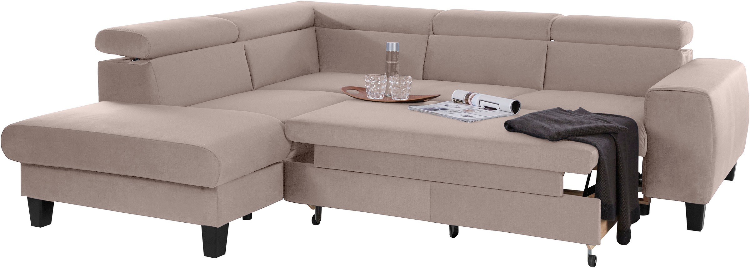 COTTA Ecksofa »Morven L-Form mit Kopfteilverstellung«, wahlweise mit Bettfunktion, Bettkasten & Wireless-Charger