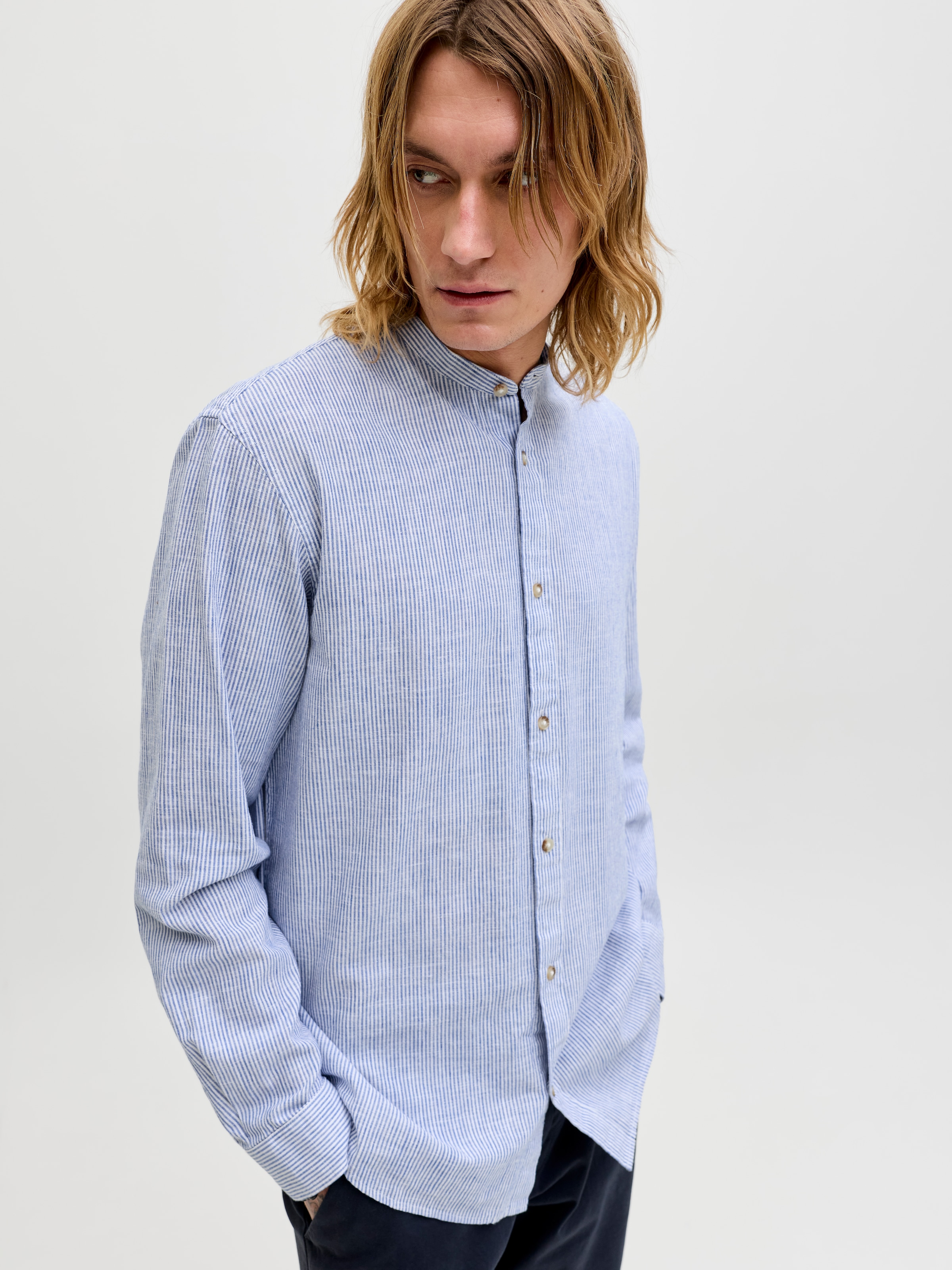 Jack & Jones Langarmhemd »JJESUMMER LINEN BLEND BAND SHIRT L/S SN« Baumwollmischung, regular fit