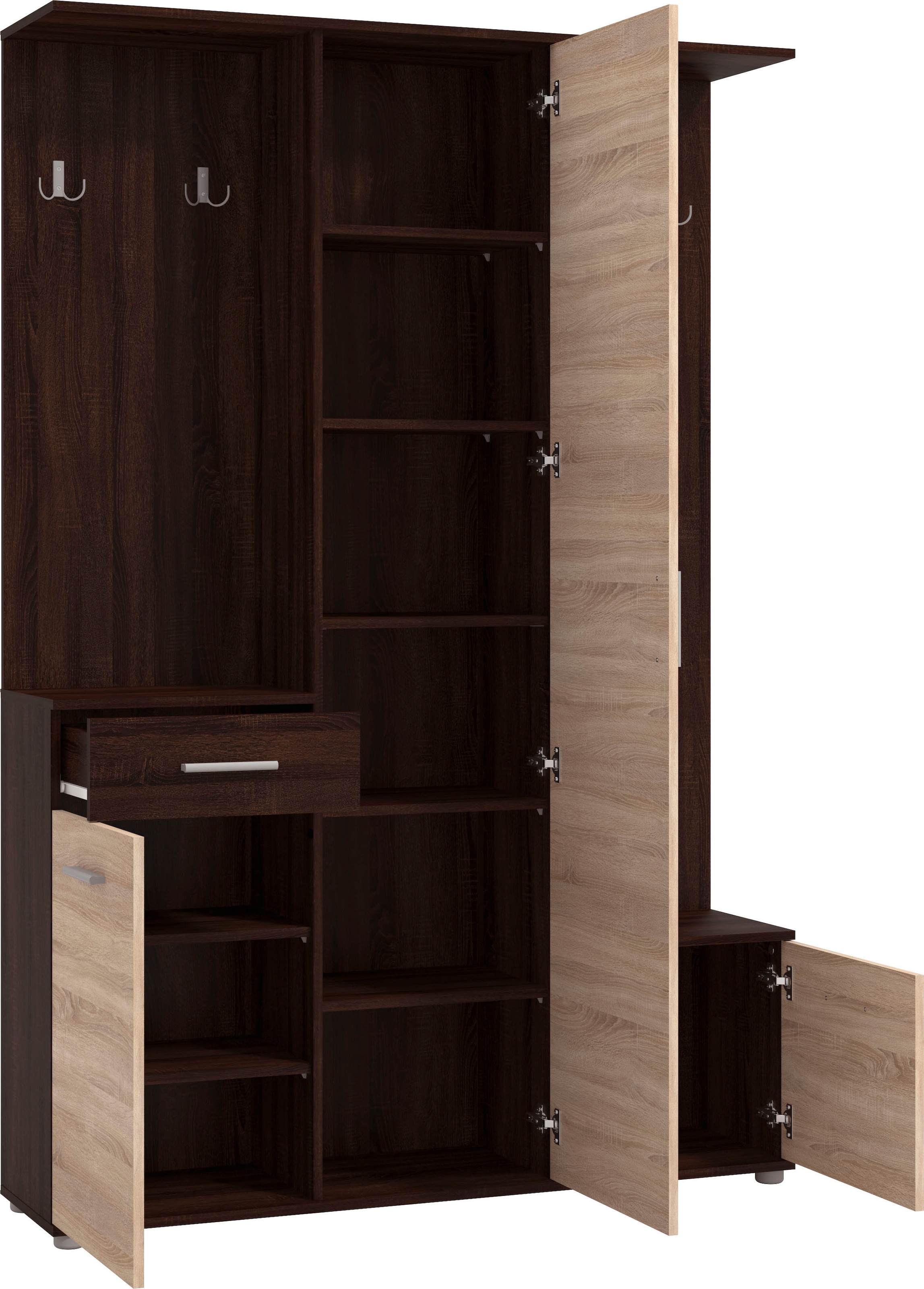 INOSIGN Kompaktgarderobe »Martin Flurgarderobe, Dielenschrank, Flurmöbel, Breite 134 cm«, Schuhschrank, mit Spiegel, in modernen Farben, mit 10 Haken