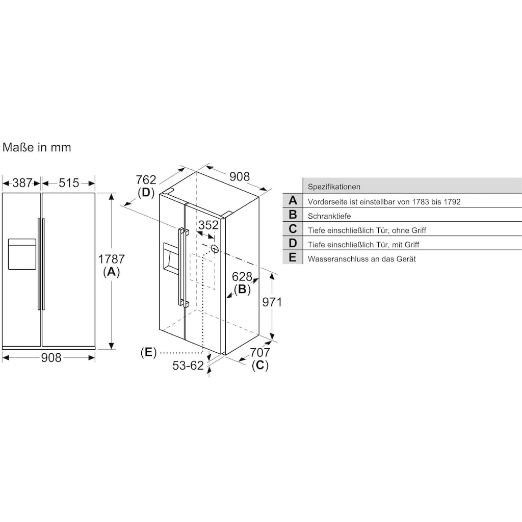 BOSCH Side-by-Side »KAD93AIEP«, KAD93AIEP, 178,7 cm hoch, 90,8 cm breit