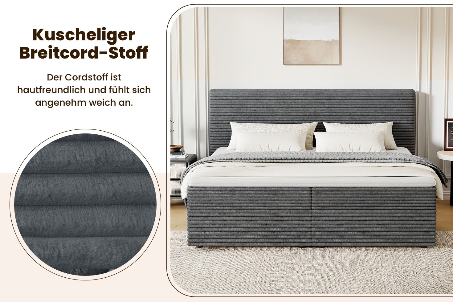 OTTO home Boxbett »ALVVIA, Polsterbett mit Bettkasten und Taschenfederkernmatratze (H3)« 180x200cm Liegefläche, Komfortschaumtopper (4cm)