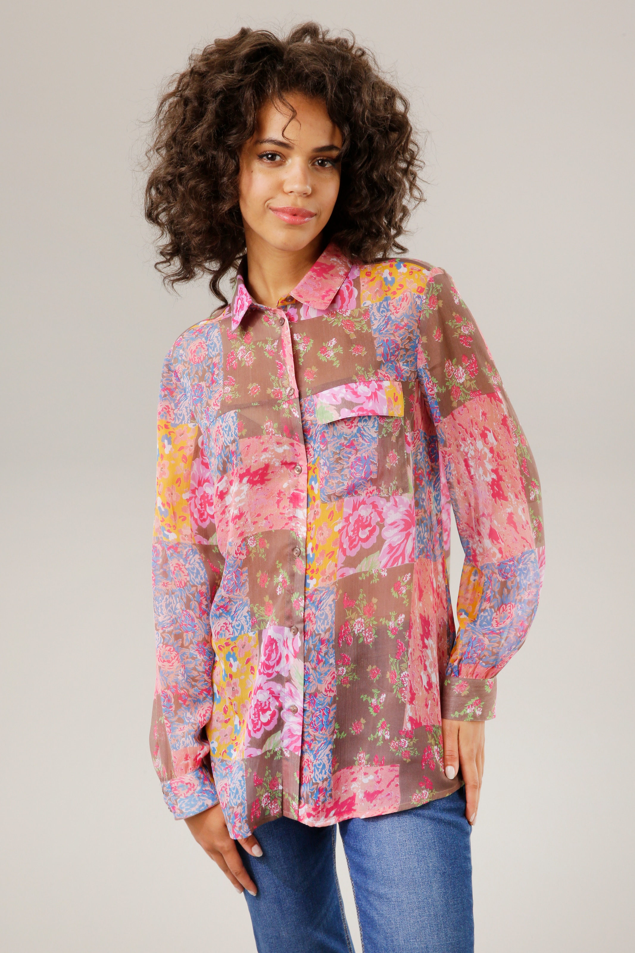 kaufen Patch-Dessin Aniston mit im CASUAL OTTO Blumendrucken Hemdbluse, bunten Online Shop im