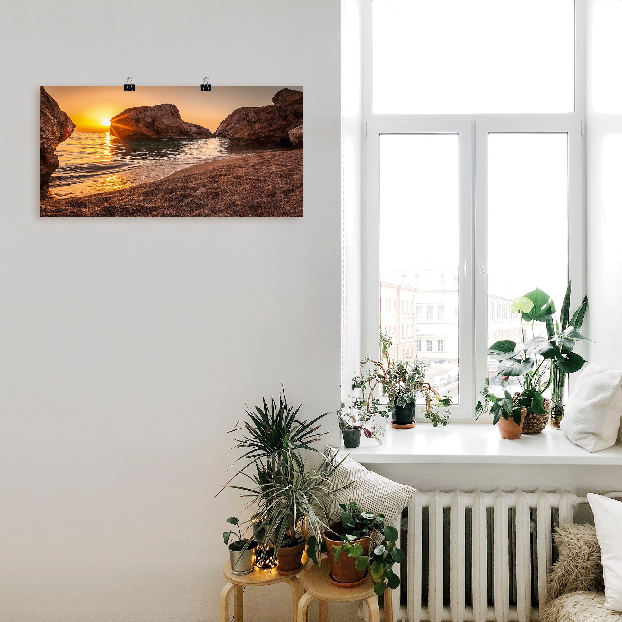 Artland Wandbild »Sonnenuntergang und Strand«, Strand, (1 St.), als Alubild, Outdoorbild, Leinwandbild, Poster, Wandaufkleber