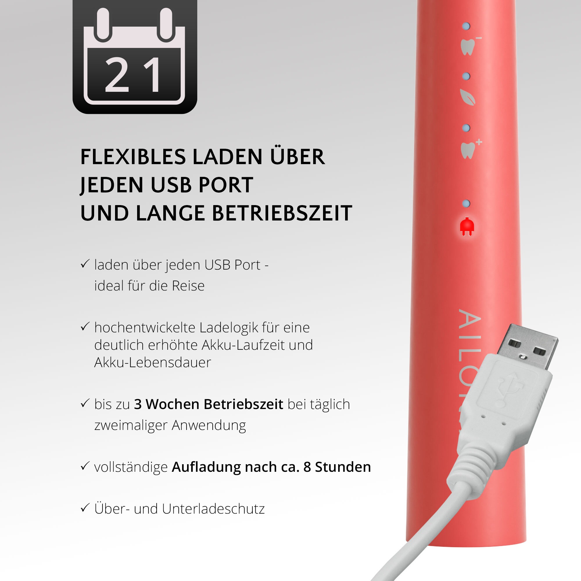 AILORIA Schallzahnbürste »Schallzahnbürste USB PRO SMILE«