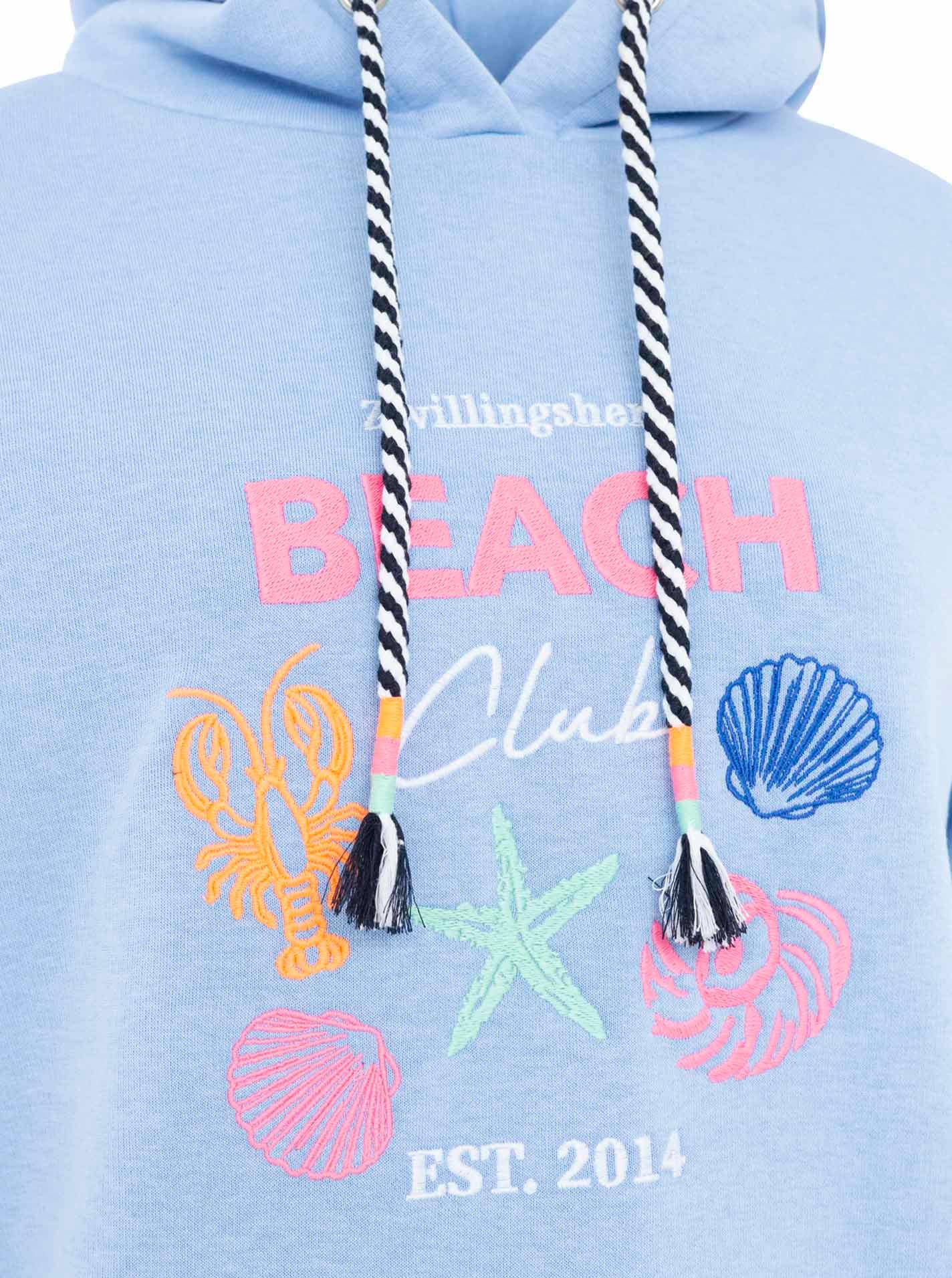 Zwillingsherz Hoodie »"Beach Club"«, Muschel-Motiv, Kapuze mit bunter Kordel, Kängurutasche
