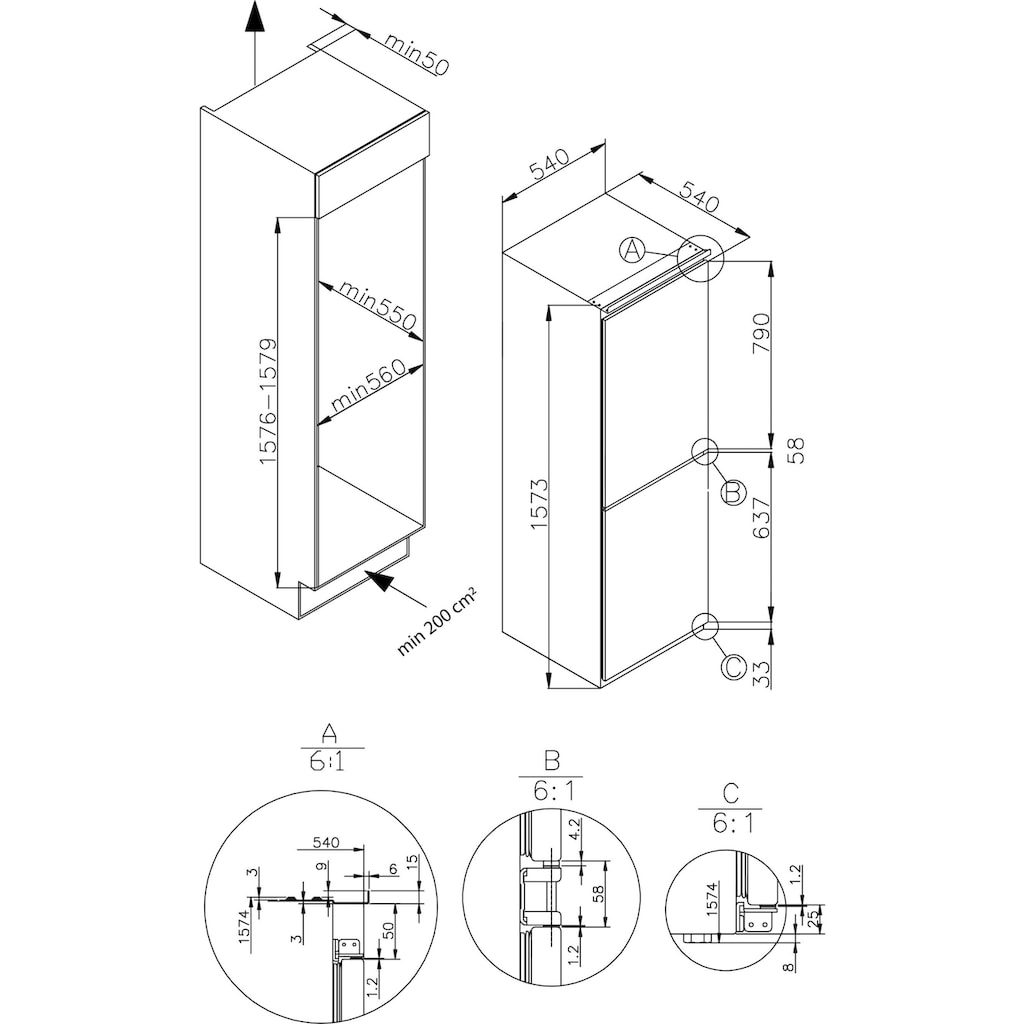 Amica Einbaukühlgefrierkombination »EKGCS 385 900«, EKGCS 385 900, 157 cm hoch, 54 cm breit