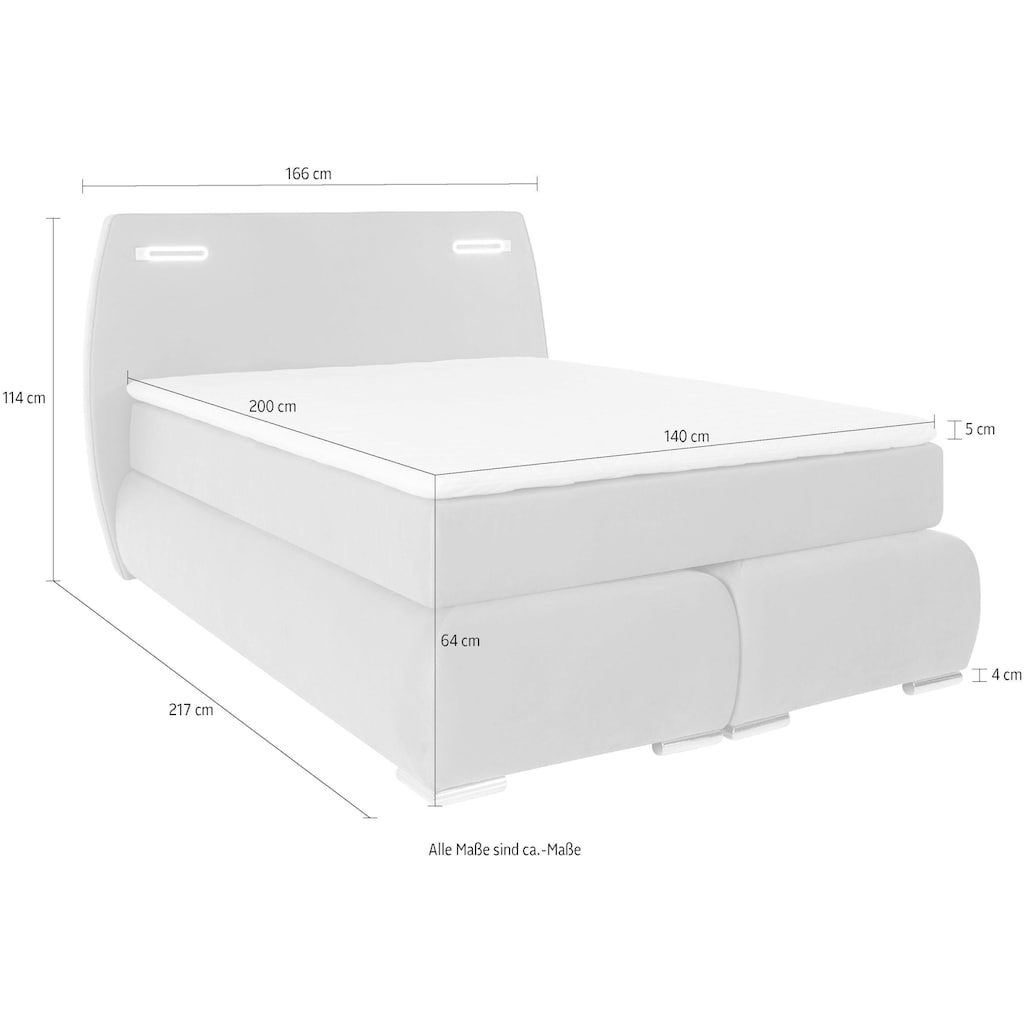 INOSIGN Boxspringbett »Black & White«, incl. LED Beleuchtung, 3 Härtegrade, Obermatratze bei 140 cm einteilig