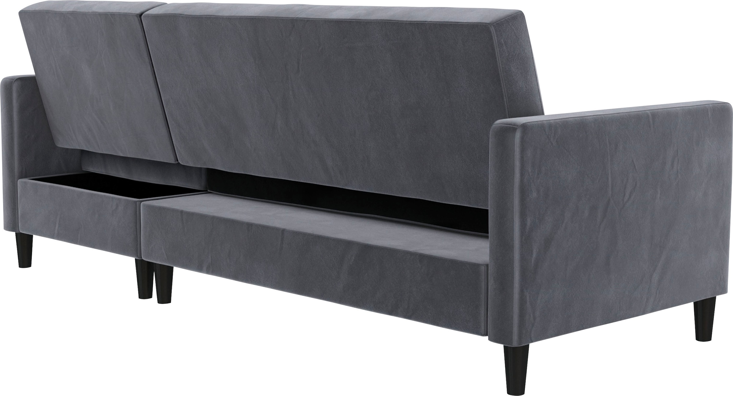 Dorel Home Ecksofa mit Schlafffunktion, Recamiere mit Stauraum beidseitig montierbar, Rückenlehne 2-teilig und 3-fach verstellbar