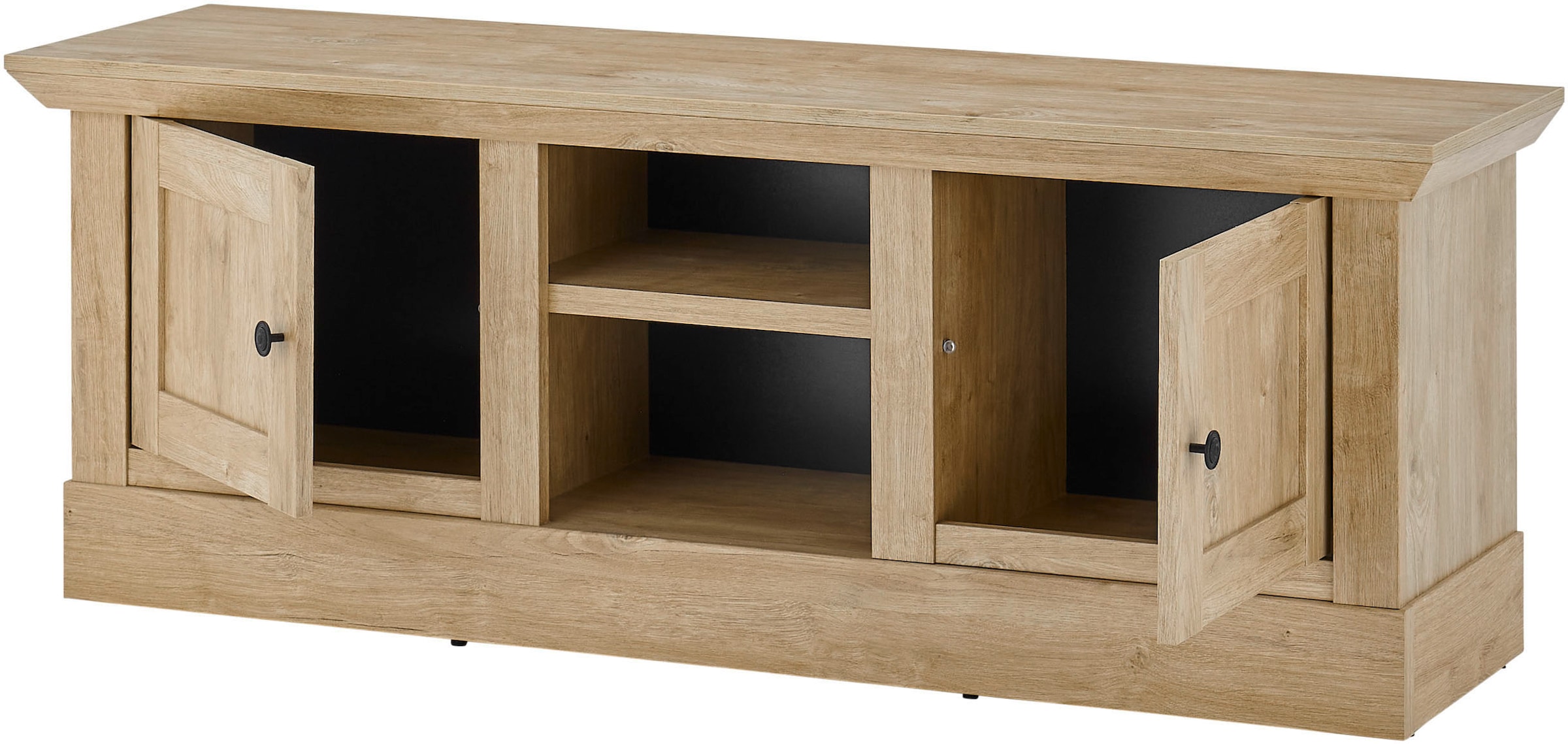 Home affaire Wohnwand »Cornwall, Anbauwand im Landhausstil, Wohnzimmer-Set, Eiche Dekor«, (Set, 4 St.), enthält Vitrine, Lowboard, Kommode, Wandboard, 382 cm breit