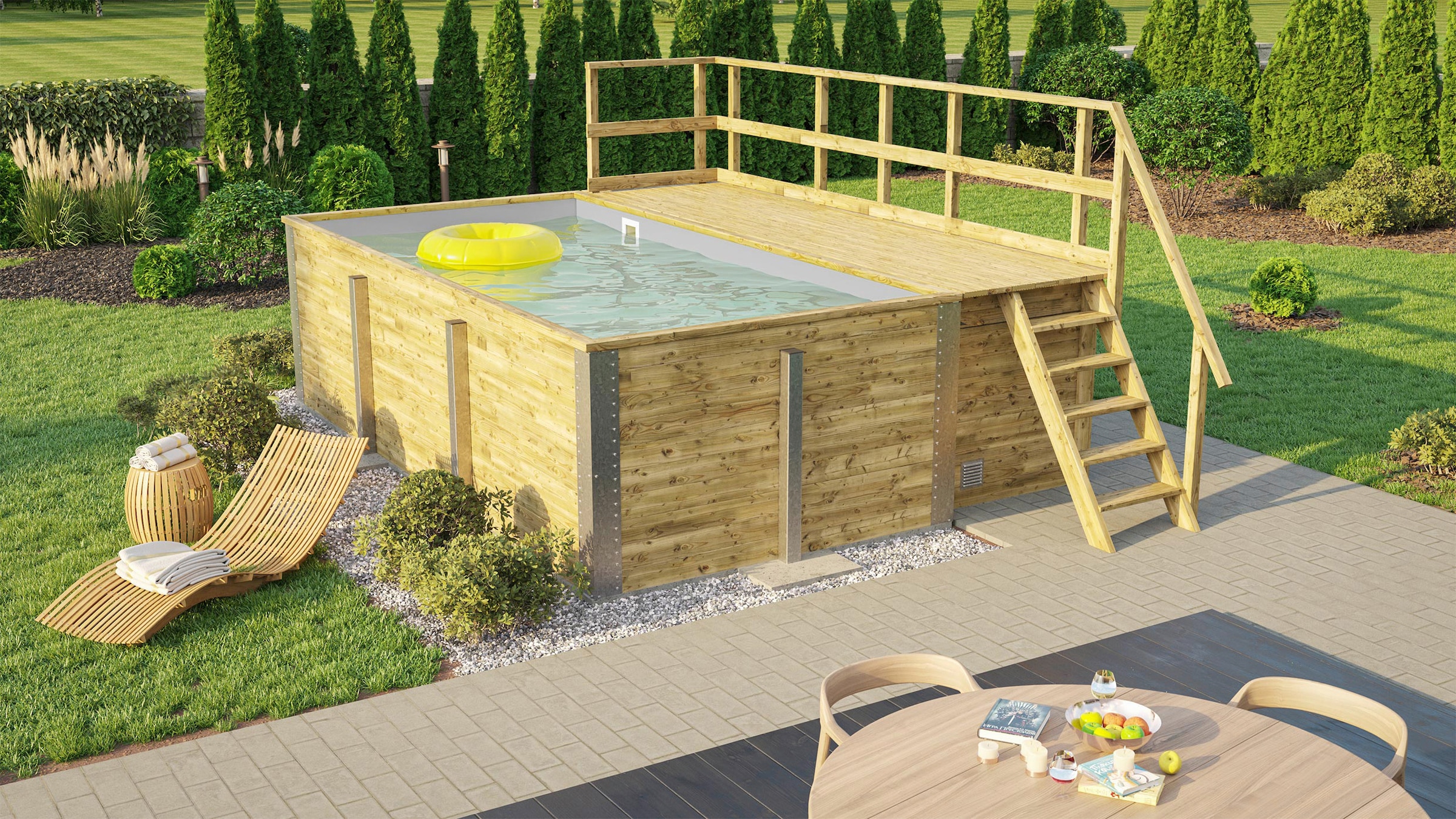 weka Rechteckpool »595 Gr. 1 mit Sonnendeck und Technikraum«, (Set, 10 tlg.), BxLxH: 309x416x116 cm