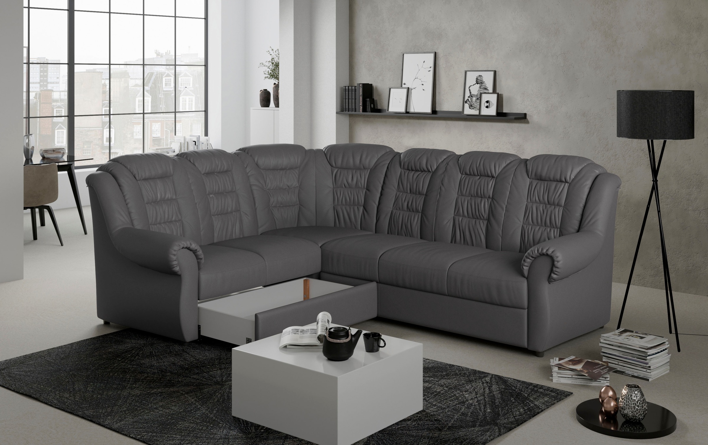 Home affaire Ecksofa »Boston L-Form«, mit hoher Rückenlehne, wahlweise mit Bettfunktion & Stauraum