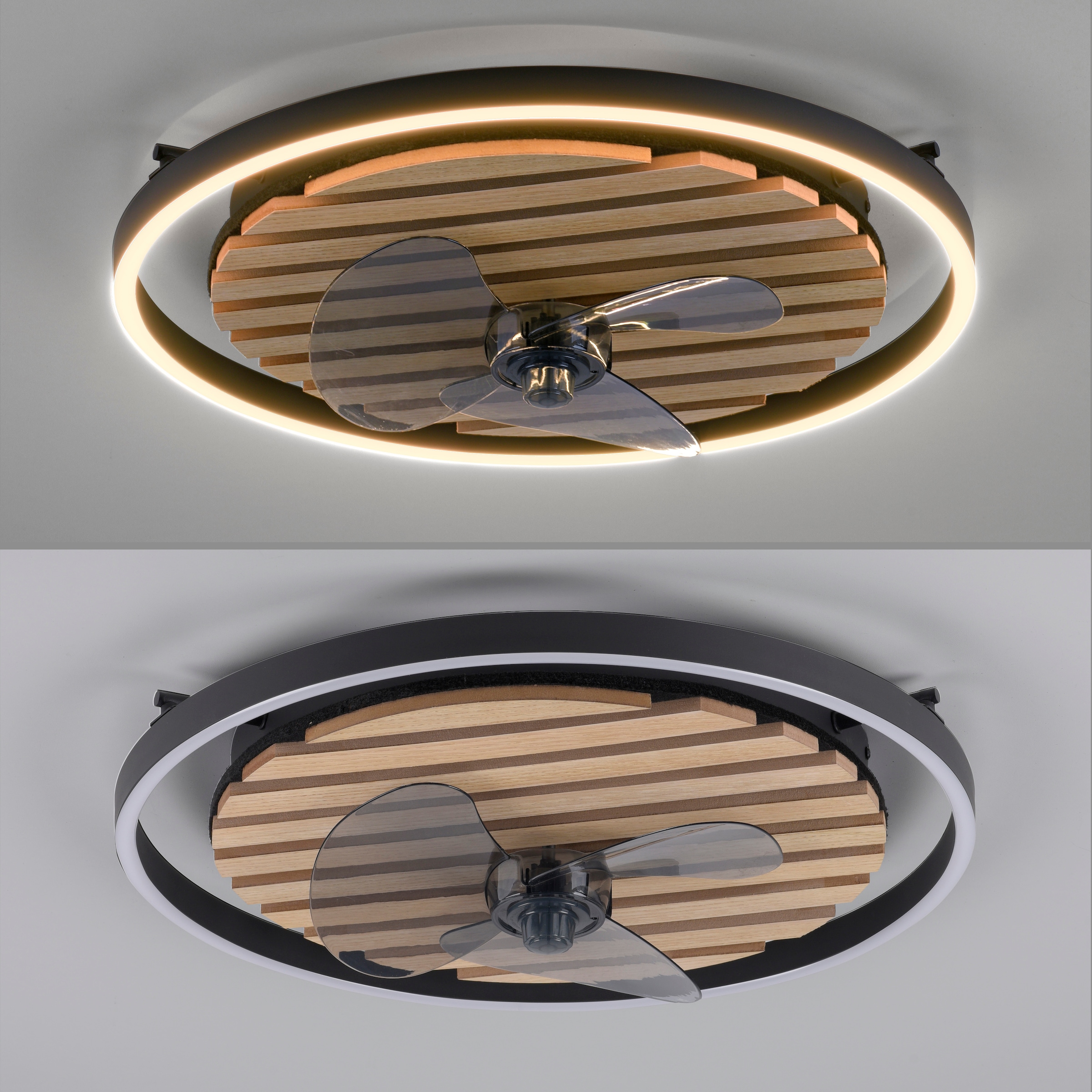 Leonique Deckenleuchte »Brialeen - Akustikpaneele«, 1 flammig, Leuchtmittel LED-Board | LED fest integriert, Deckenventilator, Deckenlampe, Ventilator, Akustik, Holz, Paneele