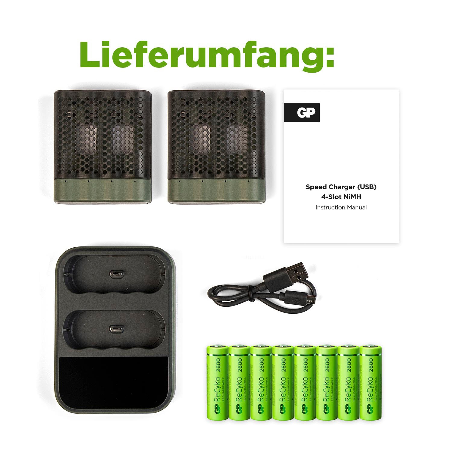 GP Batteries Akku-Ladestation »ReCyko 2x Akku Schnellladegerät mit je 4 AA Akkus 2600 mAh NiMH«