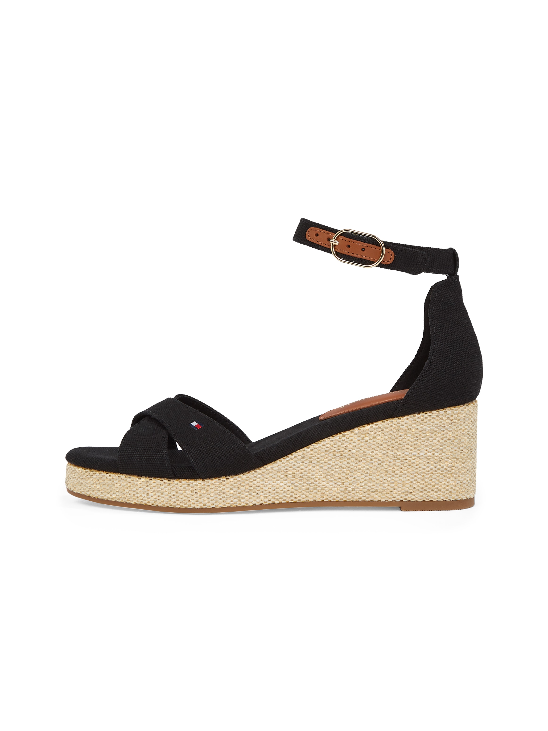 Tommy Hilfiger Keilsandalette »FLAG CRISS-CROS MID WEDGE ESPAD«, Riemchensandale, Sommerschuh mit verstellbarer Schnalle