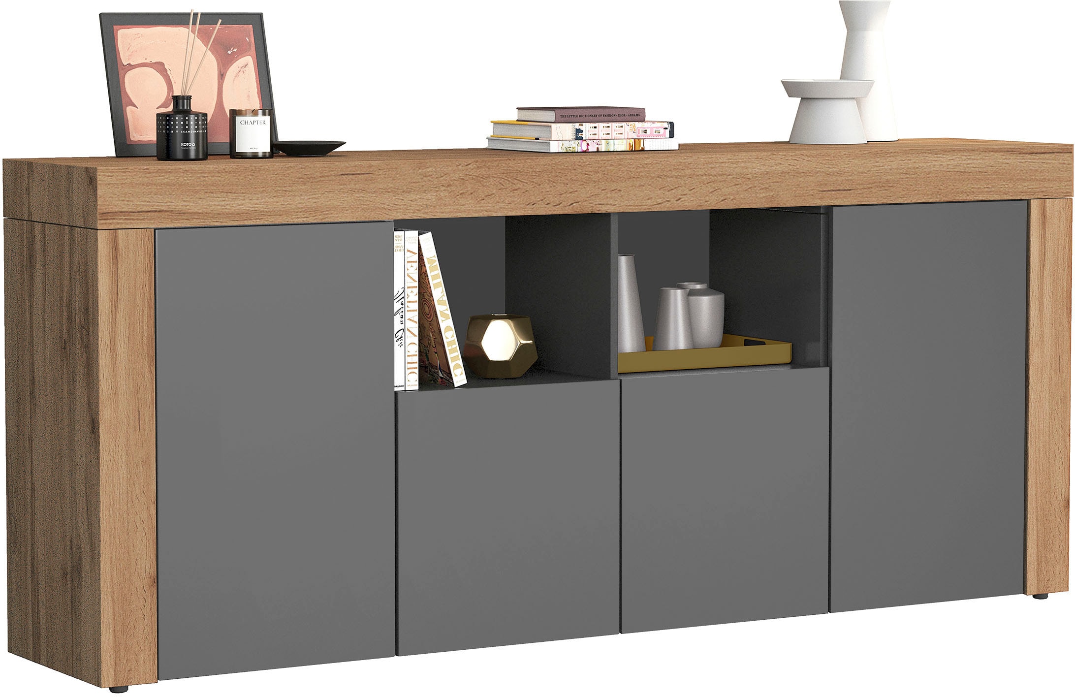 INOSIGN Sideboard »CHRONOS Breite 200 cm  mit 4 Türen, 2 offene und 8 geschlossene Fächer« 1 Stk. tlg. Sideboard,Kommode, Schrank, Grifflos mit Push to Open, Made in Italy
