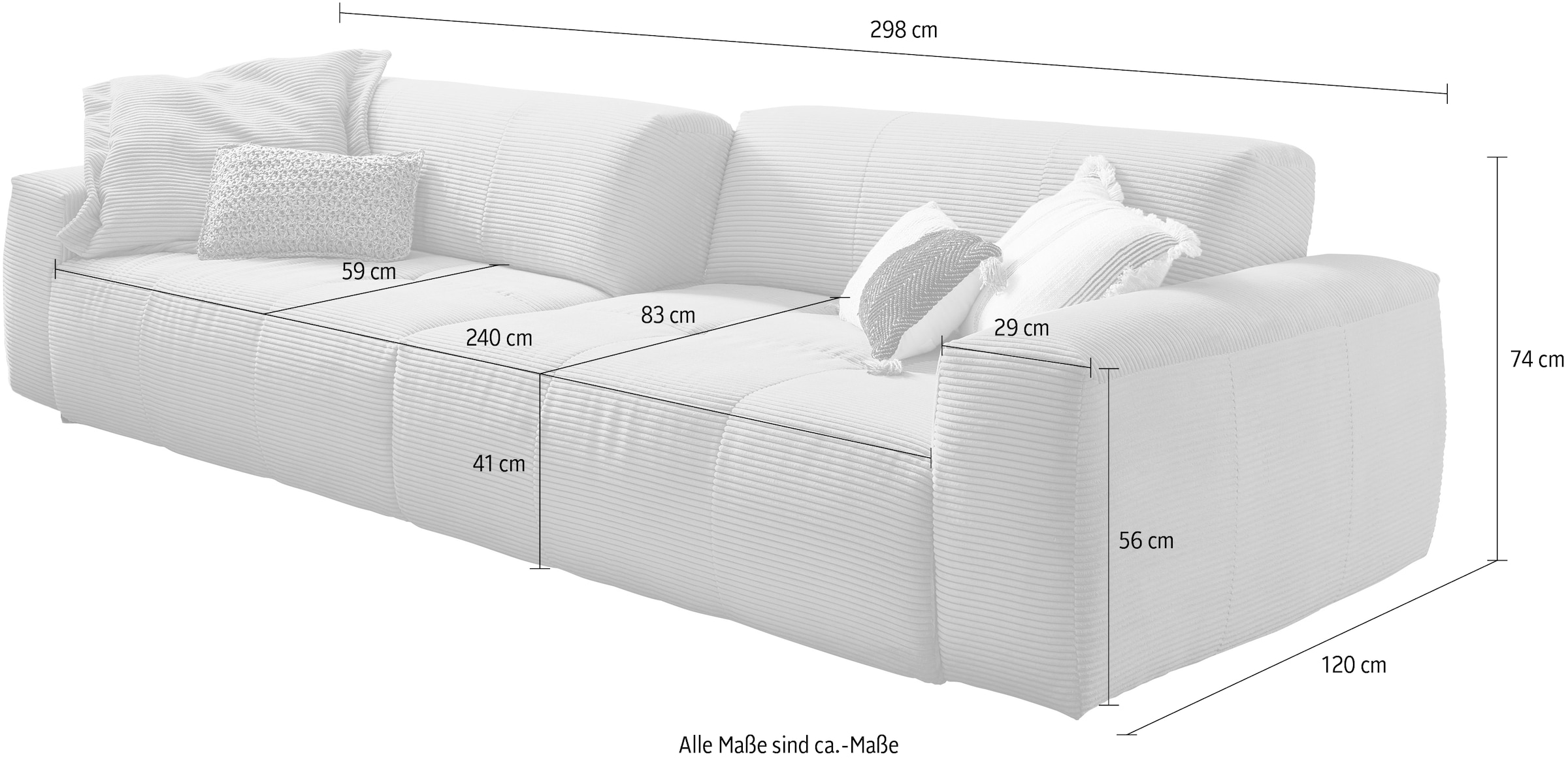 3C Candy Big-Sofa »Yoshy«, durch in verstellbare Cord Shop Online OTTO Sitztiefen Bezug Rückenlehne, Zwei
