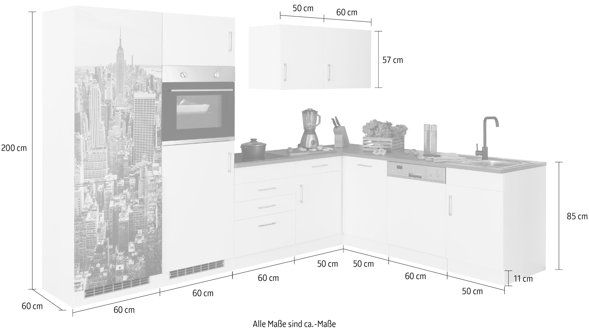KOCHSTATION Winkelküche »KS-Paris«, ohne E-Geräte, Stellbreite 290/220 cm