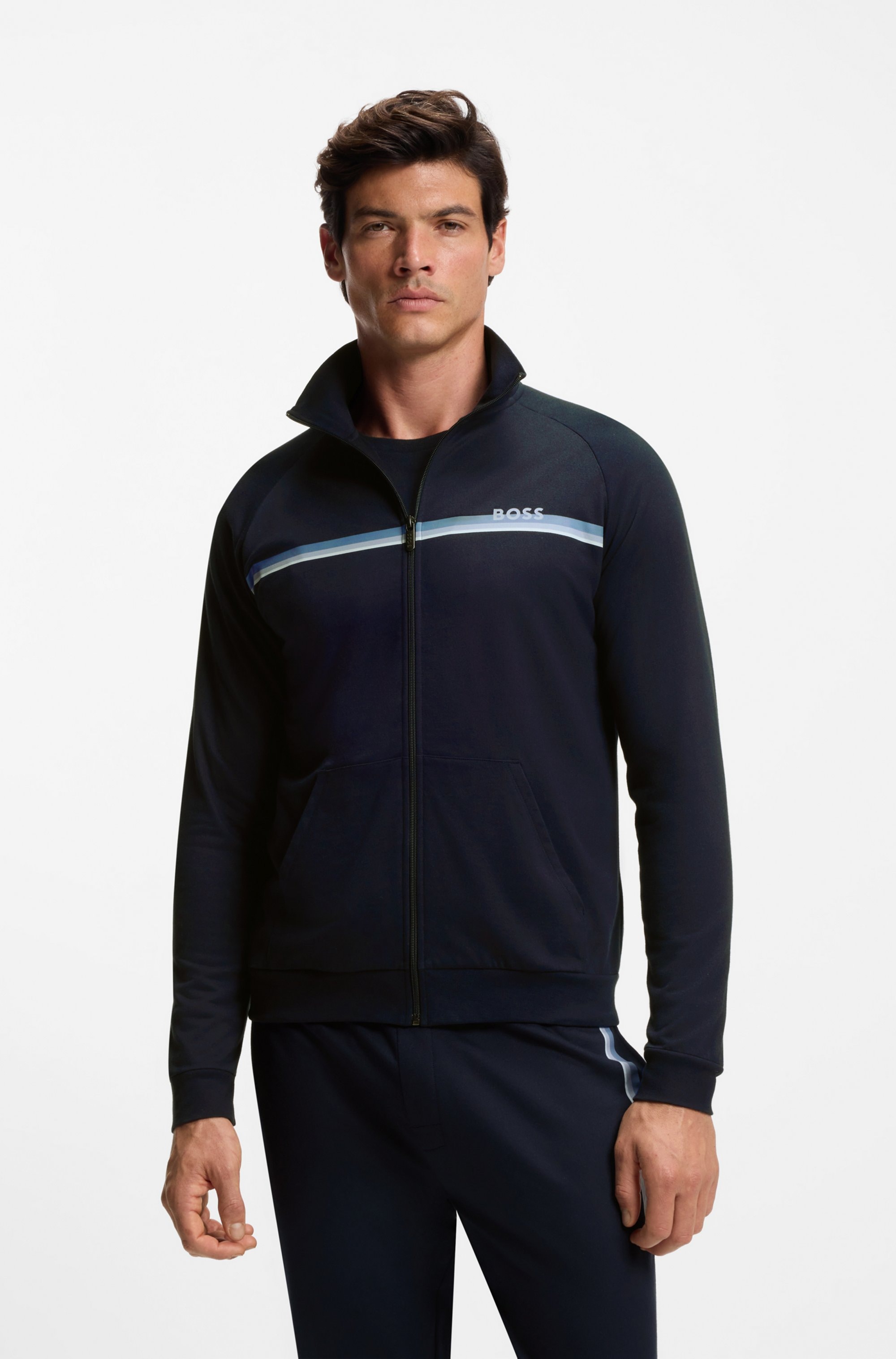 BOSS Sweatjacke »Authentic« mit Streifen und Logo, regular fit