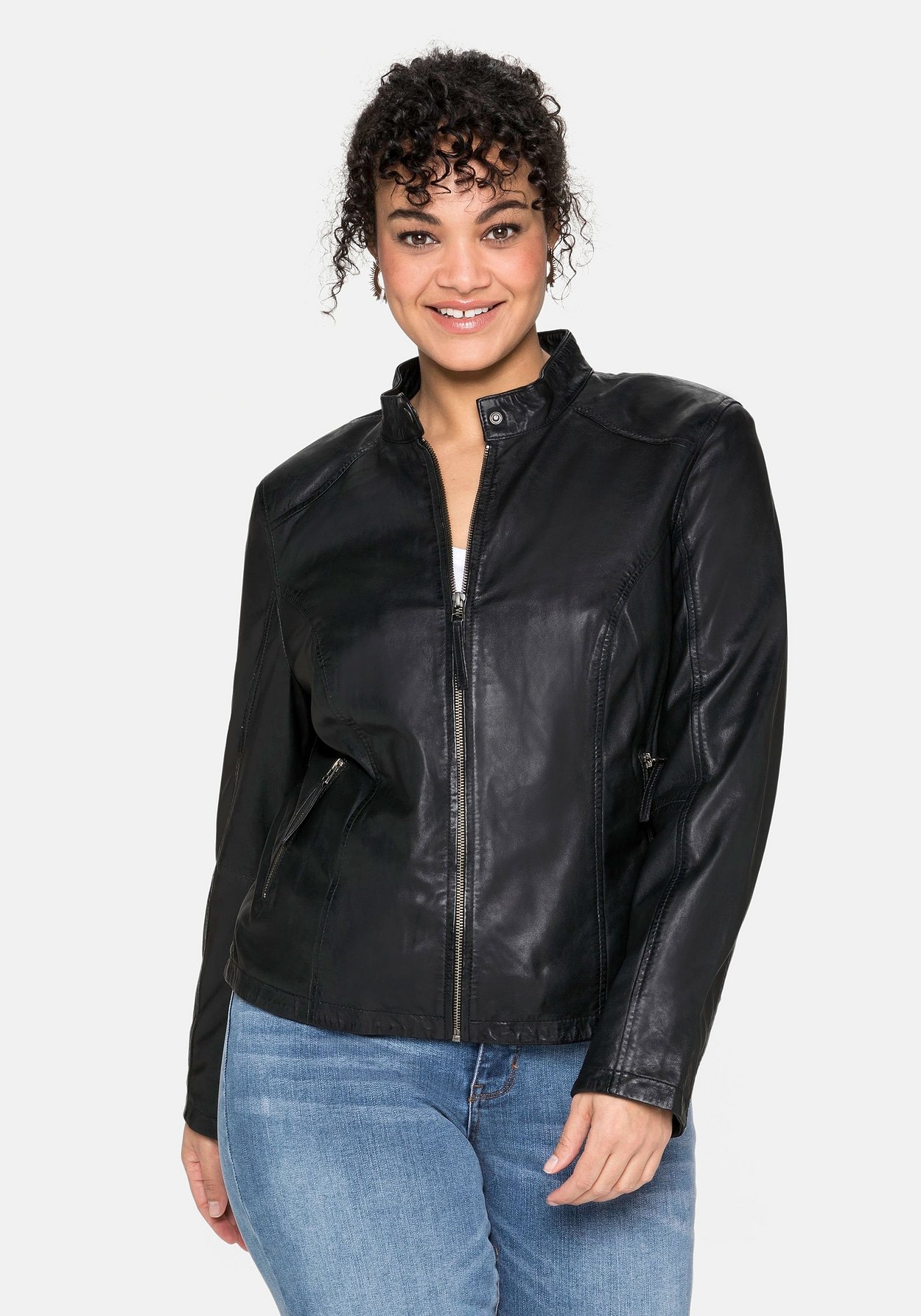 Sheego Lederjacke »Lederjacke aus Lammnappa, mit Stehkragen«