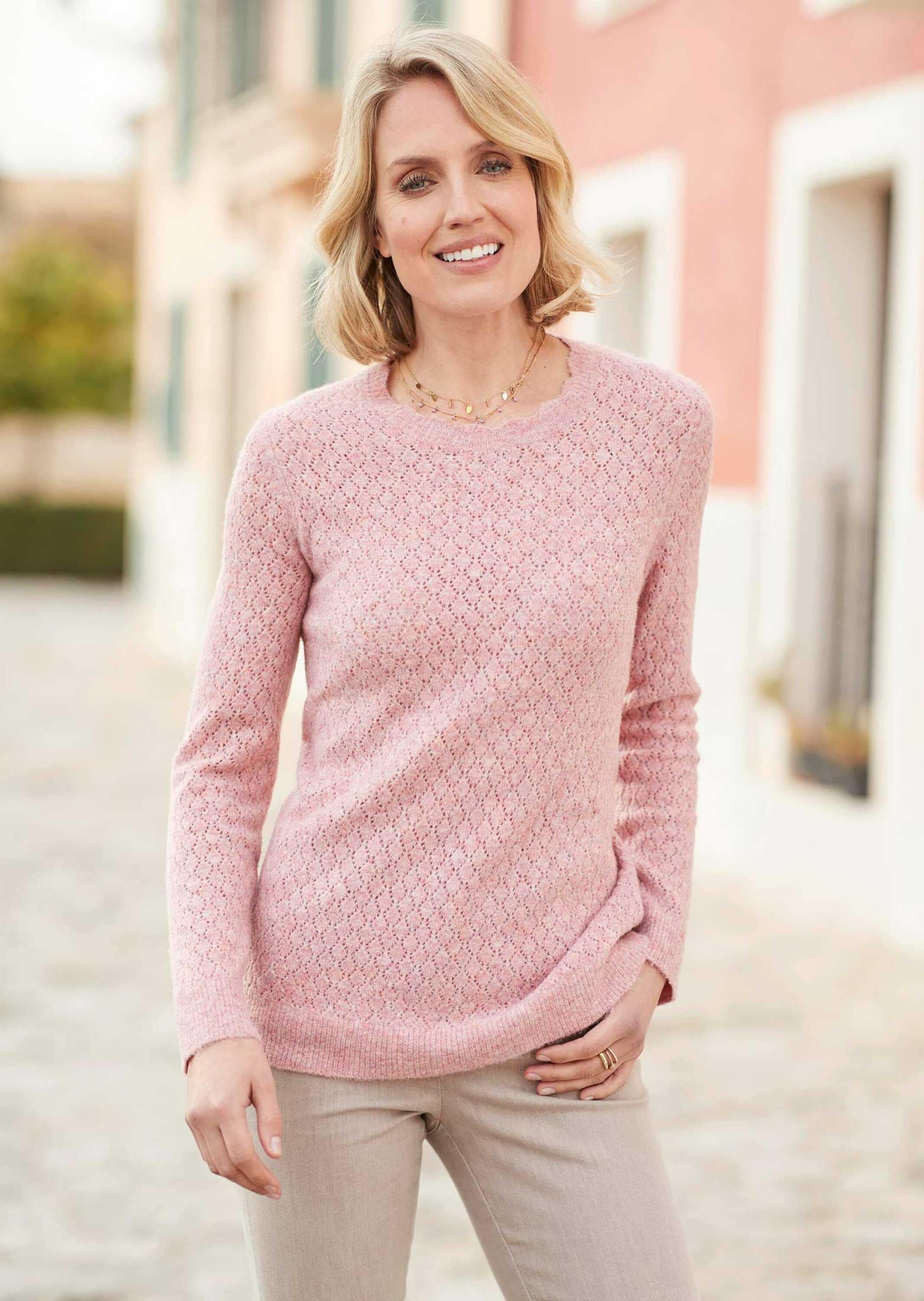 GOLDNER Strickpullover »Femininer Ajourpullover aus hochwertigem Melange-Garn« Sehr gut kombinierbares Wohlfühlstück