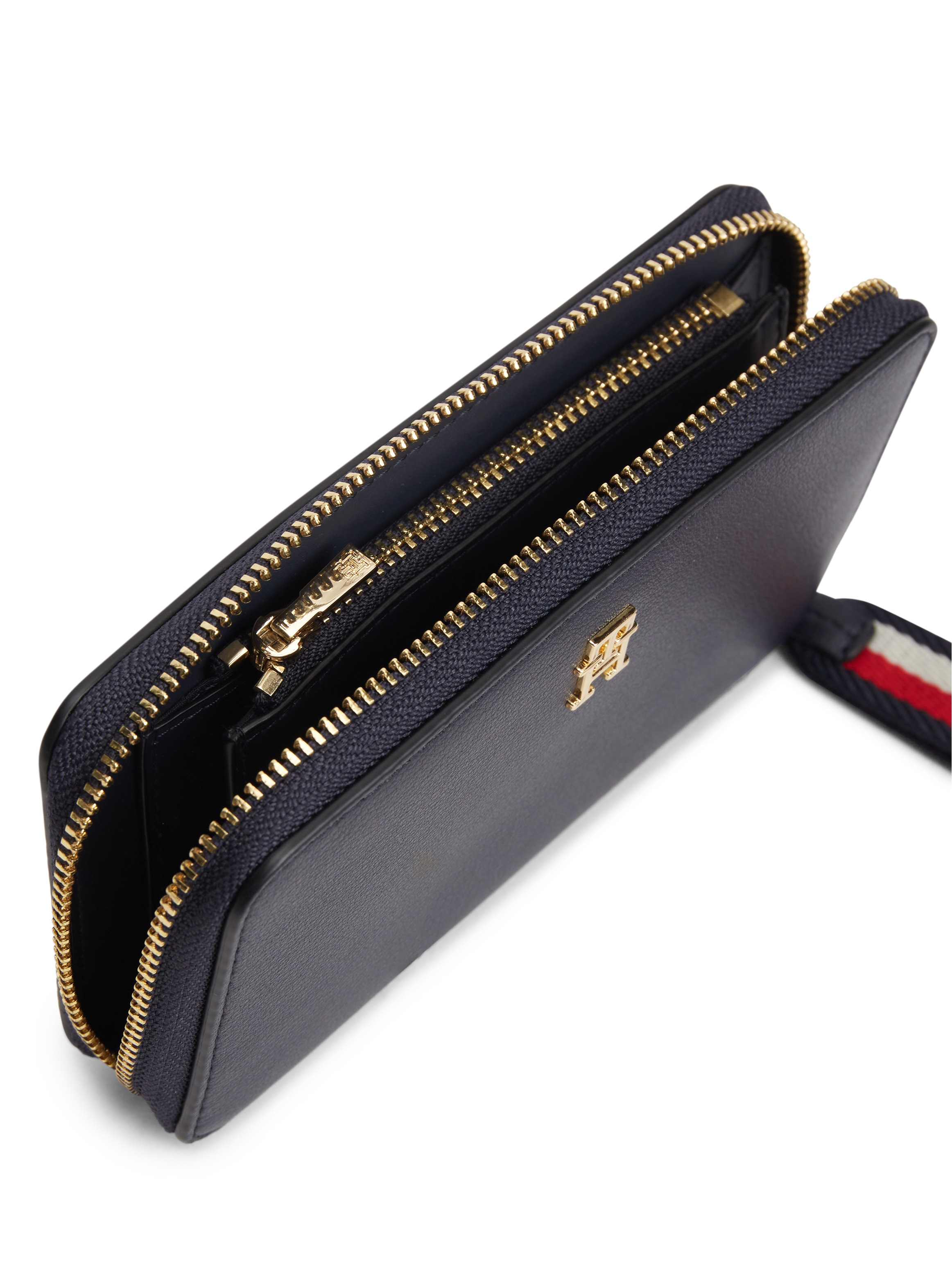 Tommy Hilfiger Geldbörse »TH LOGOTAPE COMPACT ZIP AROUND« Unisex Portemonnaie, Geldbeutel mit edlem TH-Logoelement