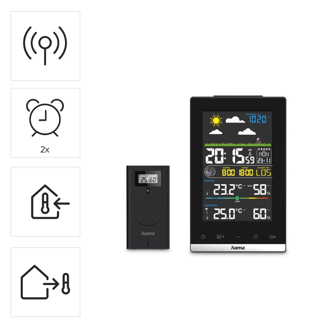 Hama Wetterstation »Wetterstation Funk mit Außensensor (digital, Vorhersage)« () (innen und außen)