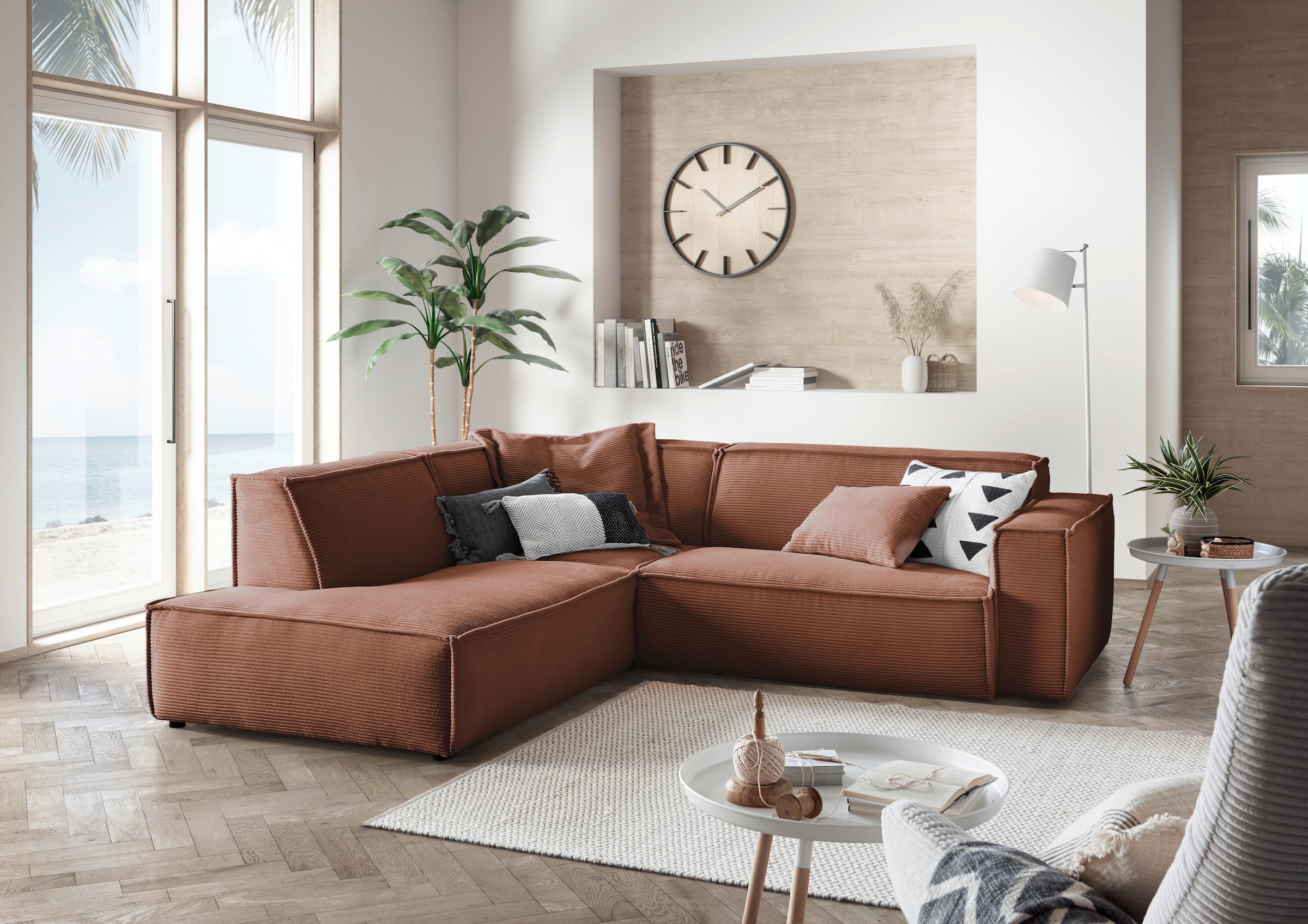 3C Candy Ecksofa »Matteo in elegant, kubischer Formensprache, bequem, L-Form«, mit auffälliger Kedernaht, Cord-Bezug, Lounge-Charakter