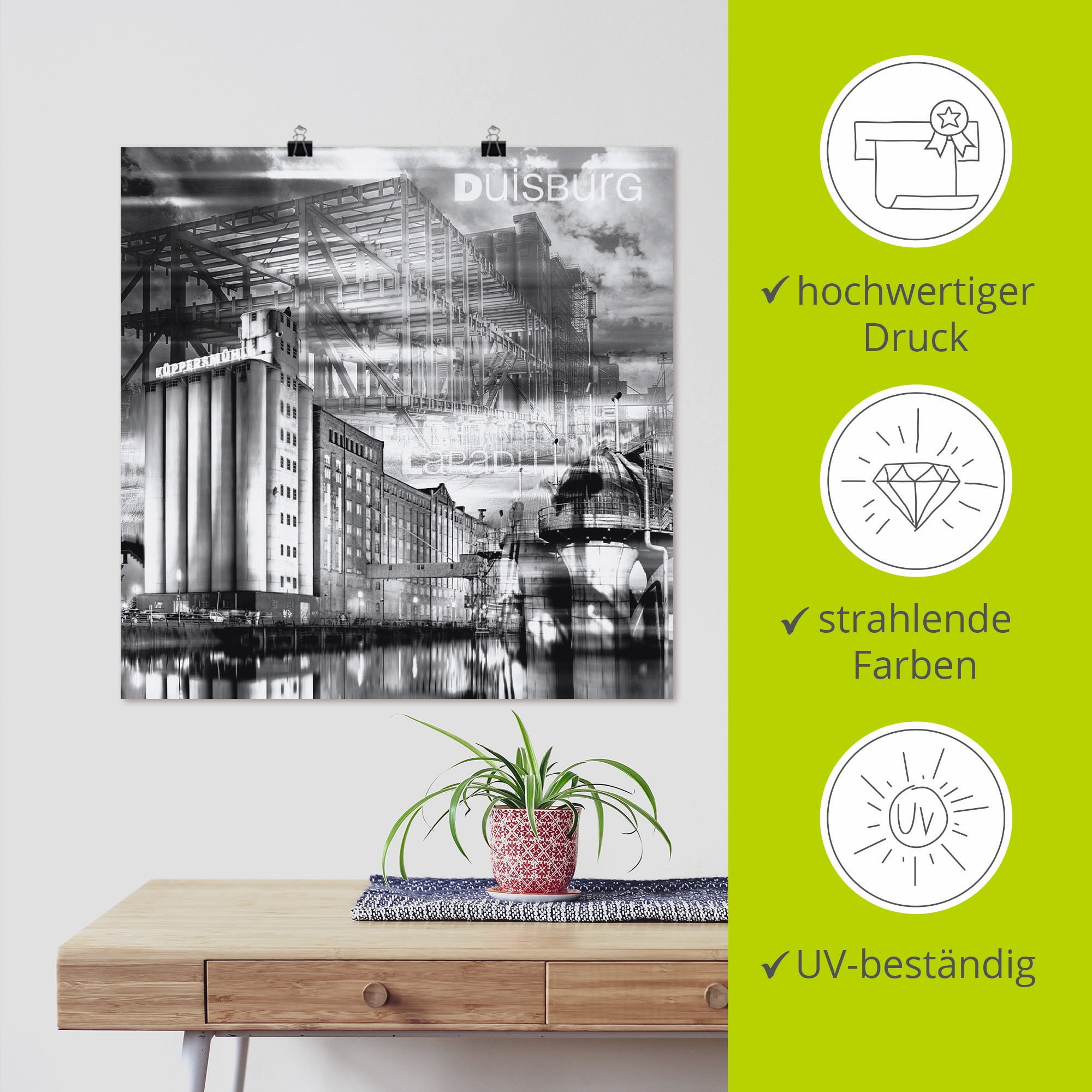 Artland Wandbild »Duisburg Skyline Collage III«, Deutschland, (1 St.), als Leinwandbild, Poster in verschied. Größen