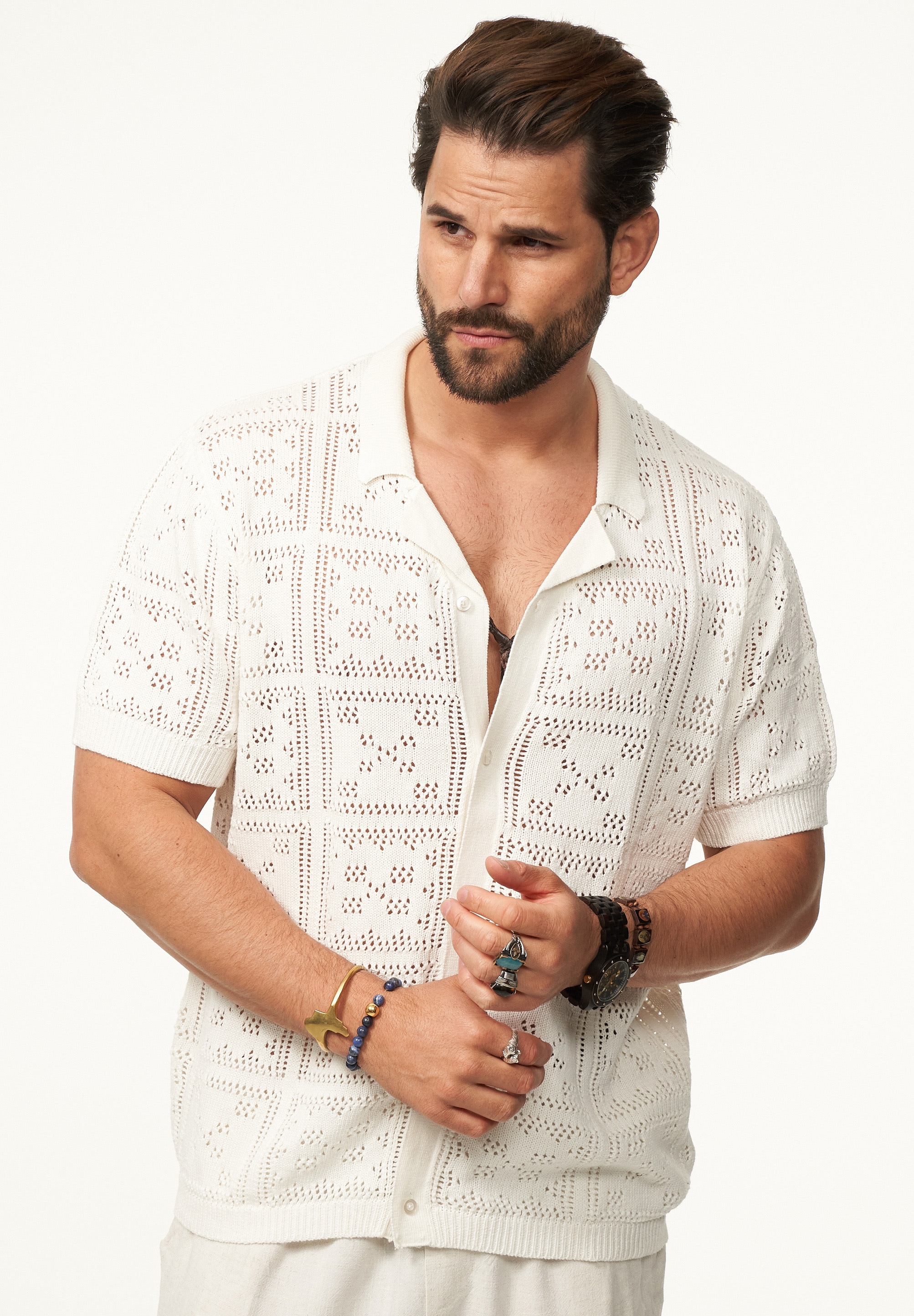 SOULSTAR Poloshirt »Kurzarm Strickhemd im Cardigan Stil mit Knopfleiste für Herren« Herren Kurzarm Strick Polo-Hemd Cardigan T-Shirt