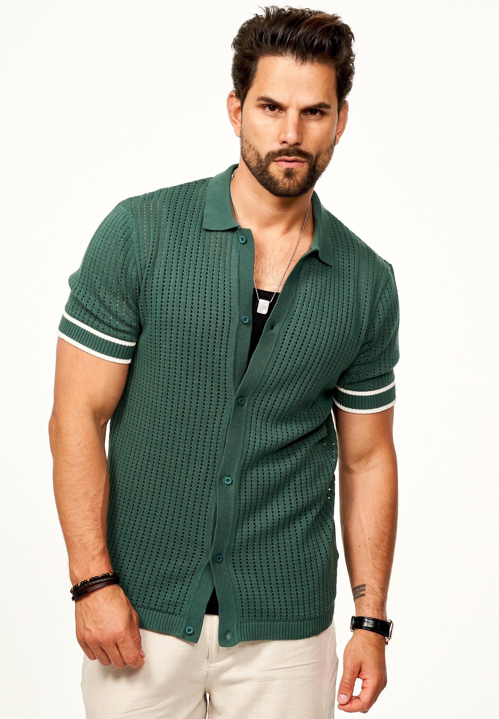 SOULSTAR Poloshirt »Kurzarm Strickhemd im Cardigan Stil mit Knopfleiste für Herren«