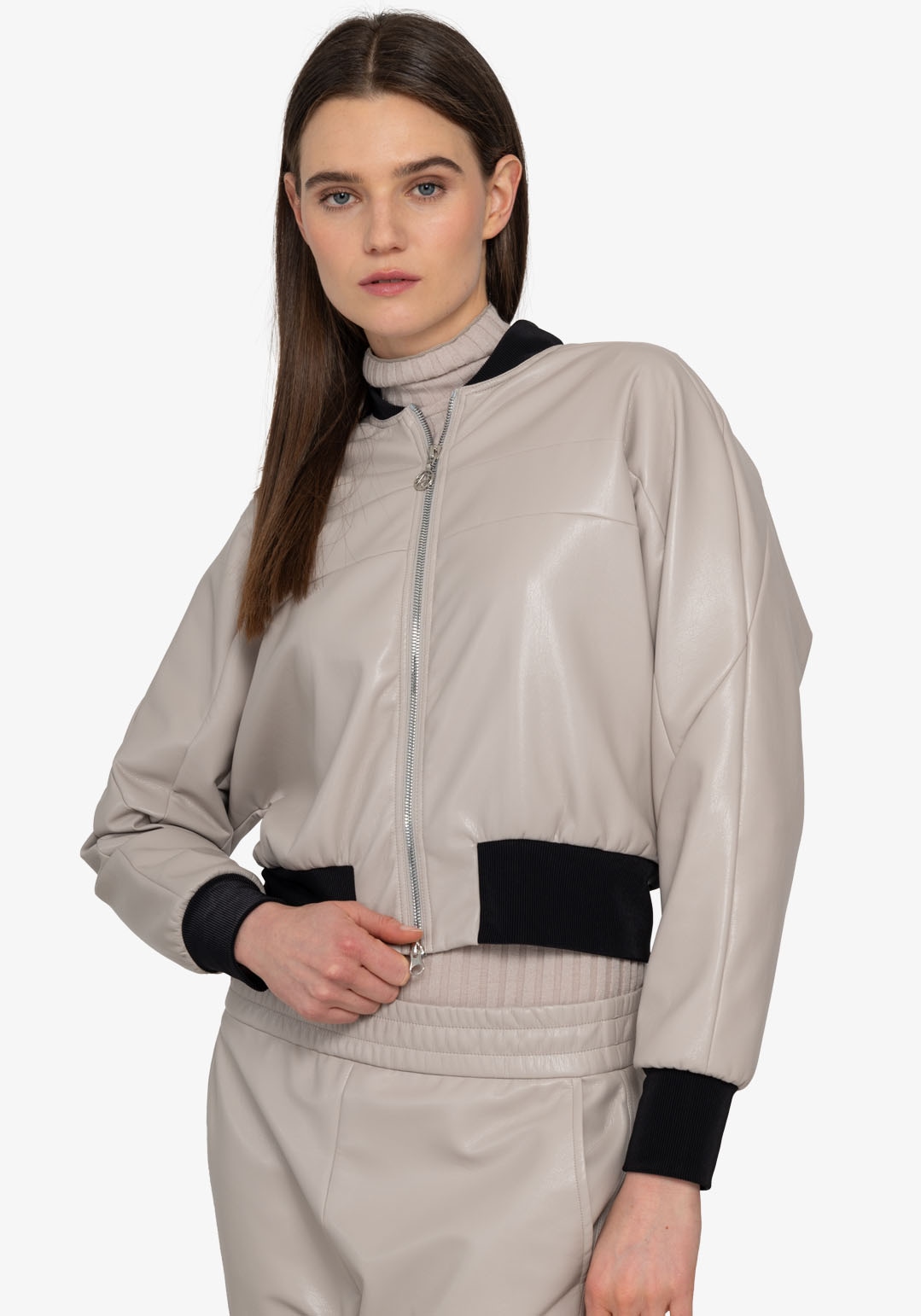 Sportalm Kitzbühel Lederimitatjacke, mit kontrastfarbenen Bündchen