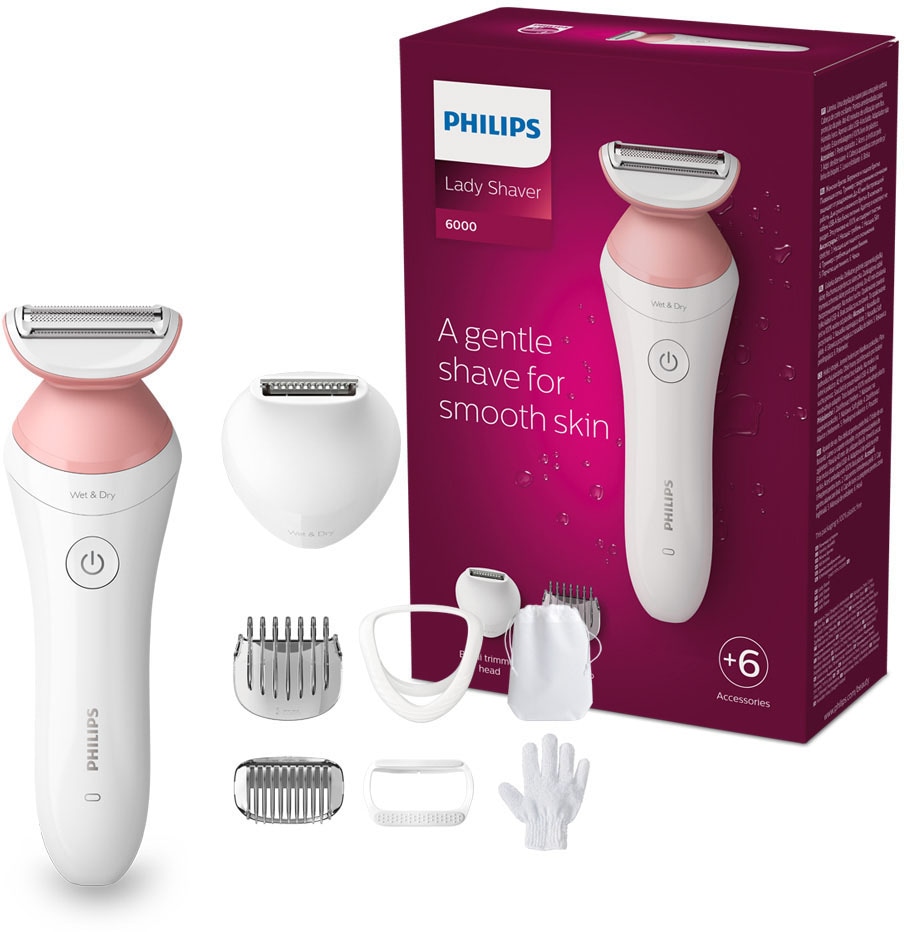 Philips Elektrokörperrasierer »SatinShave Prestige Series 6000 BRL146/00« 5 Stk. Aufsätze nass oder trocken, inkl. Handschuh und Tasche in rosa