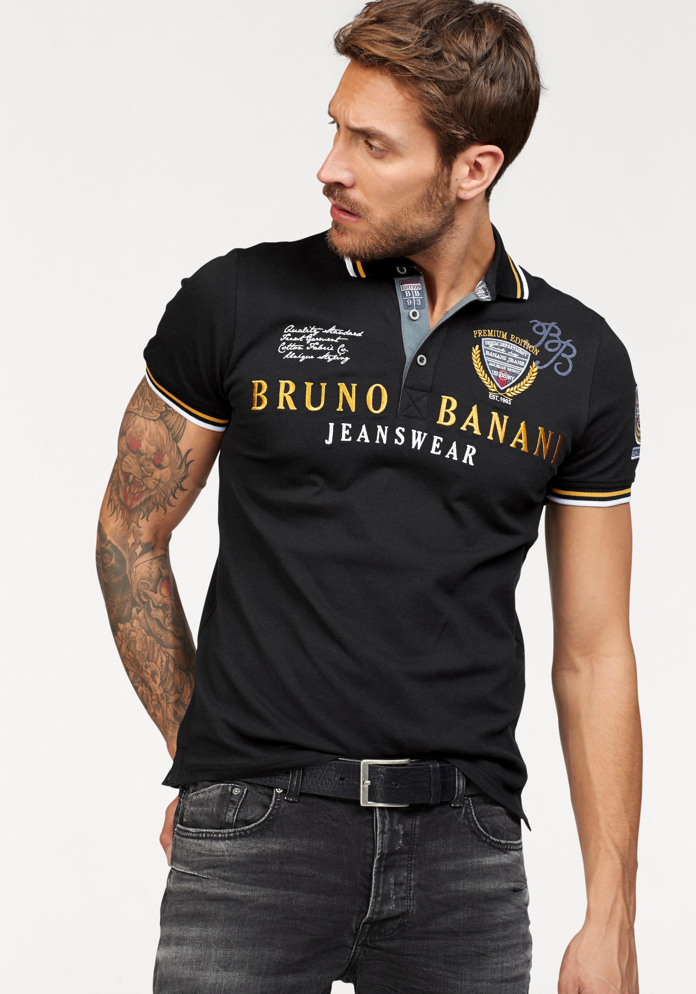 Bruno Banani Poloshirt, körpernahe Passform, mit Stickereien und Badges, Polokragen