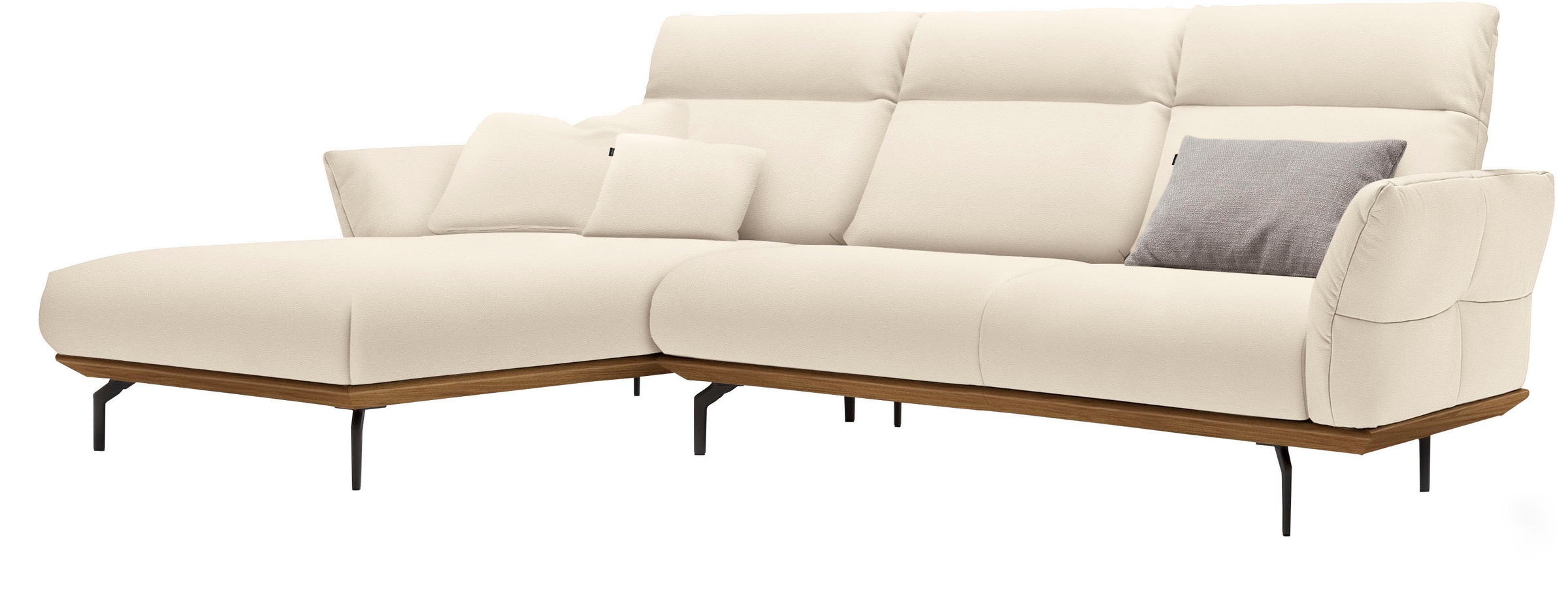 Creation BY ROLF BENZ Ecksofa »CR.460«, Sockel in Nussbaum, Winkelfüße in Umbragrau, Breite 298 cm