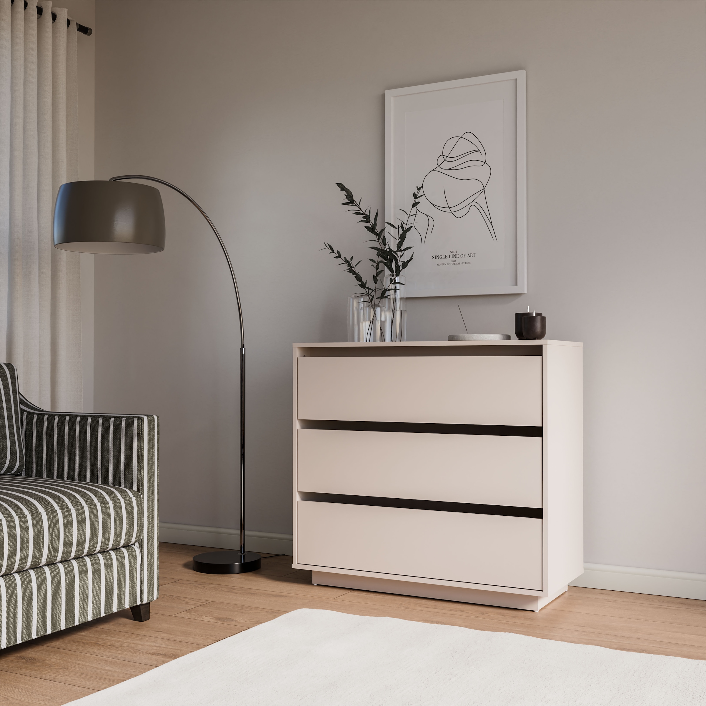 FORTE Kommode »Tahoe Kommode, 3 Schubkästen, grifflos, Stauraum« B/H/T 93,5/86,7/41,4 cm viel Stauraum