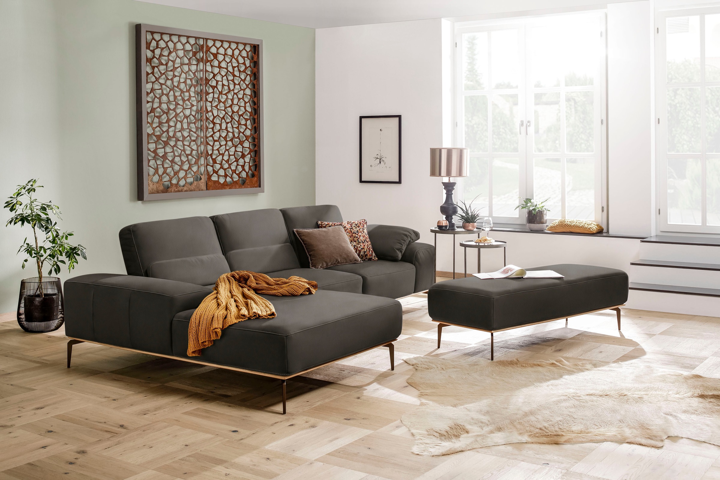 W.SCHILLIG Ecksofa »run«, mit elegantem Holzsockel, Füße in Bronze pulverbeschichtet, Breite 299 cm