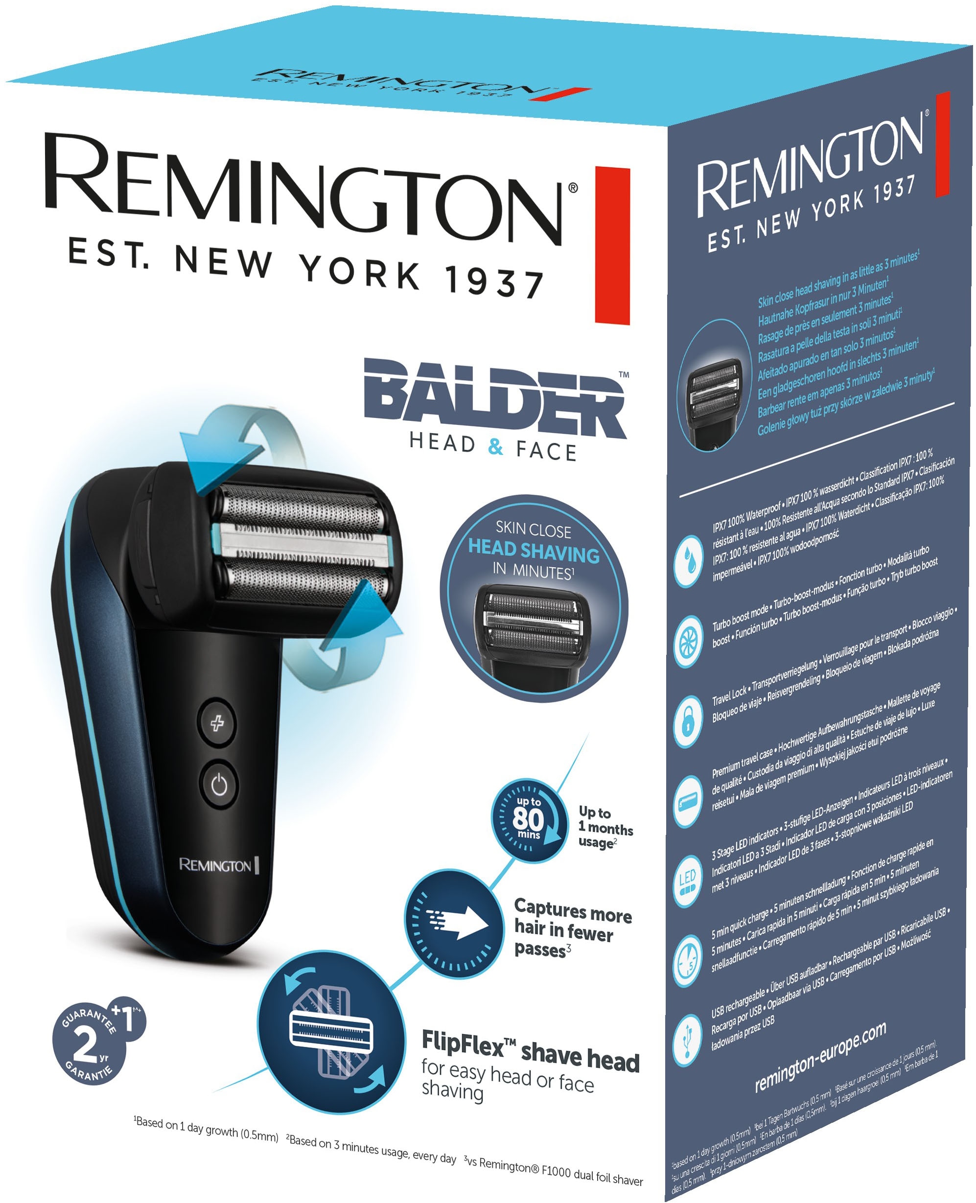 Remington Glatzen-Rasierer »XF8000« Balder Head & Face Elektrorasierer für Nass-& Trockenrasur