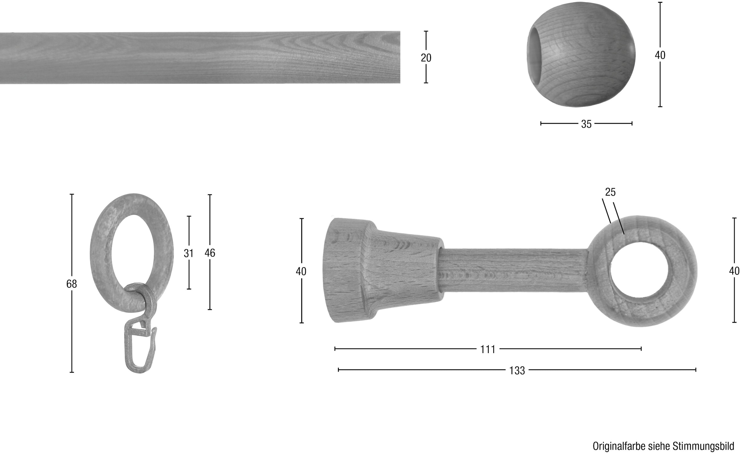 GARESA Gardinenstange »Lukas«, 1 läufig-läufig, Fixmaß, Fixlänge 120, 160, 200 cm, mit Ringe