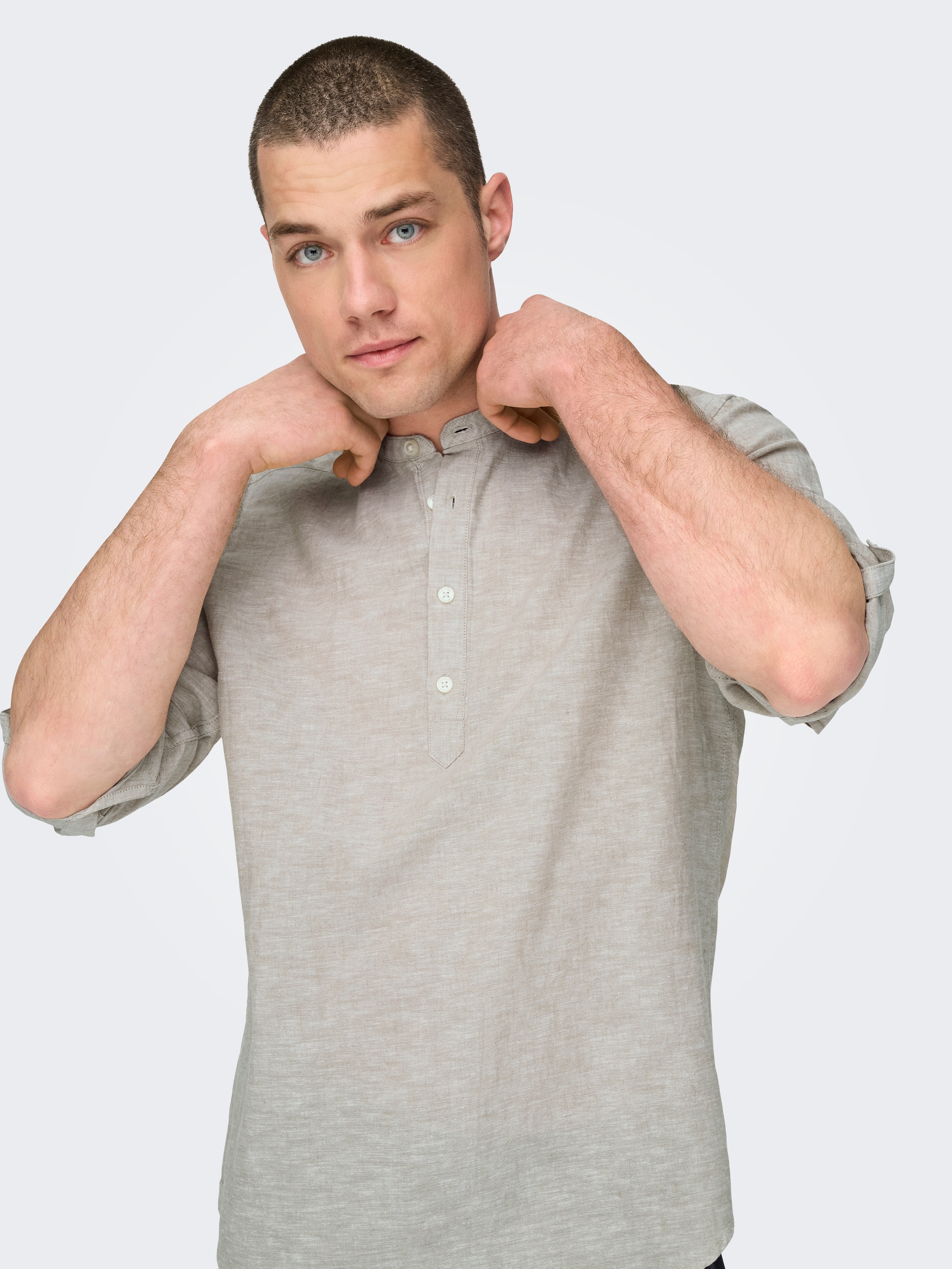 ONLY & SONS Langarmhemd »ONSCAIDEN LS HALFPLACKT LINEN SHIRT«