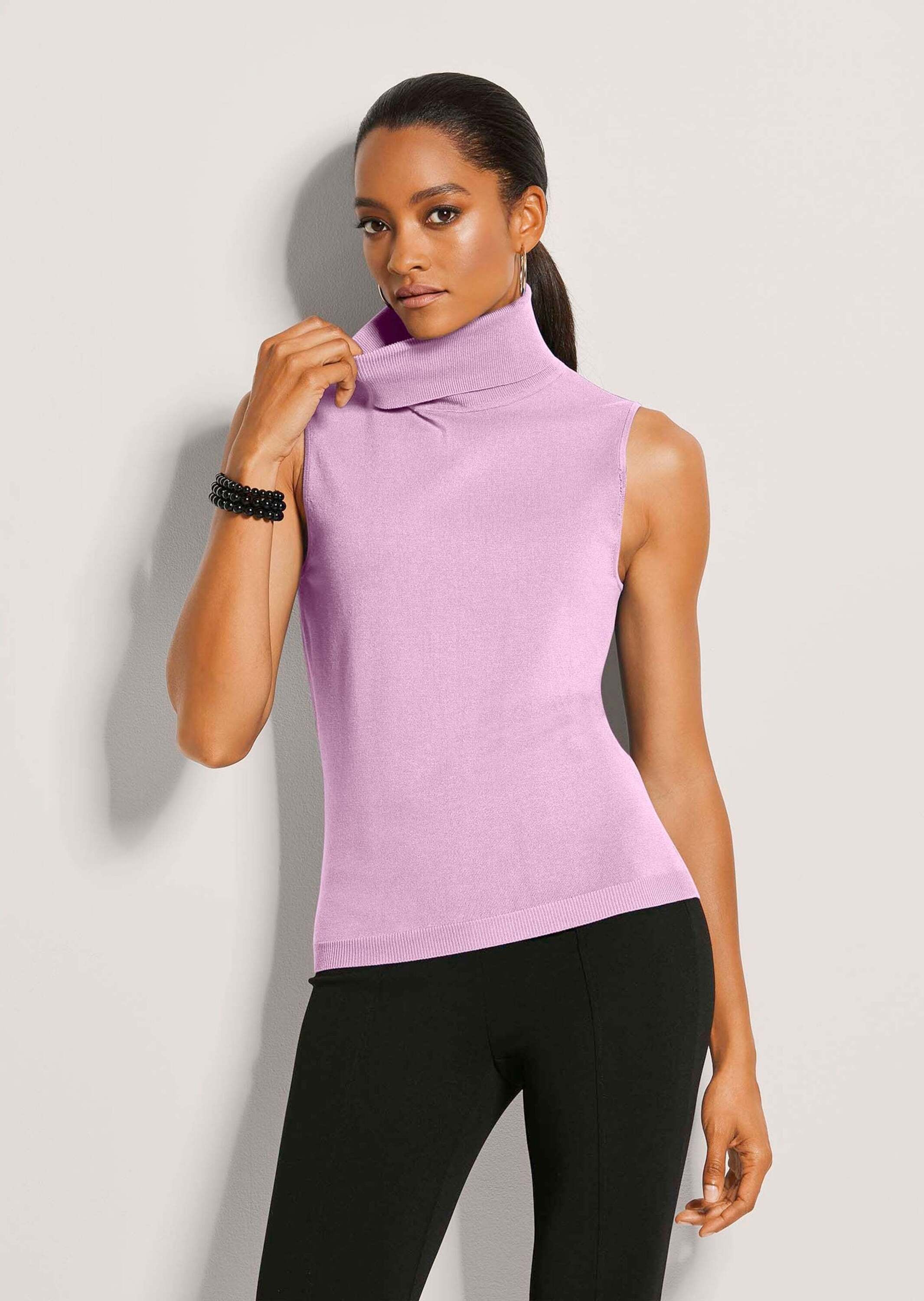 MADELEINE Longpullover »Strickpullover Viskosepullover ohne Ärmel« Ärmelloser Rollkragenpullover