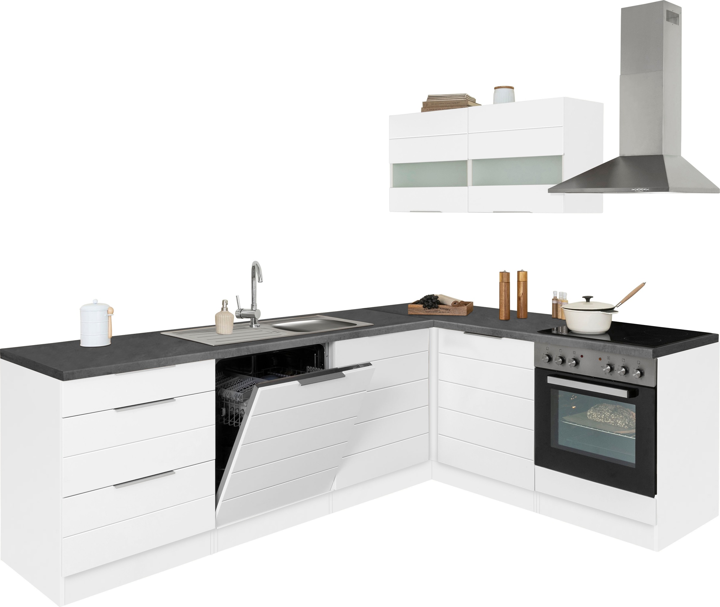 KOCHSTATION Winkelküche »KS-Luhe« Stellbreite 240x180 cm, wahlweise mit oder ohne E-Geräten, MDF-Fronten