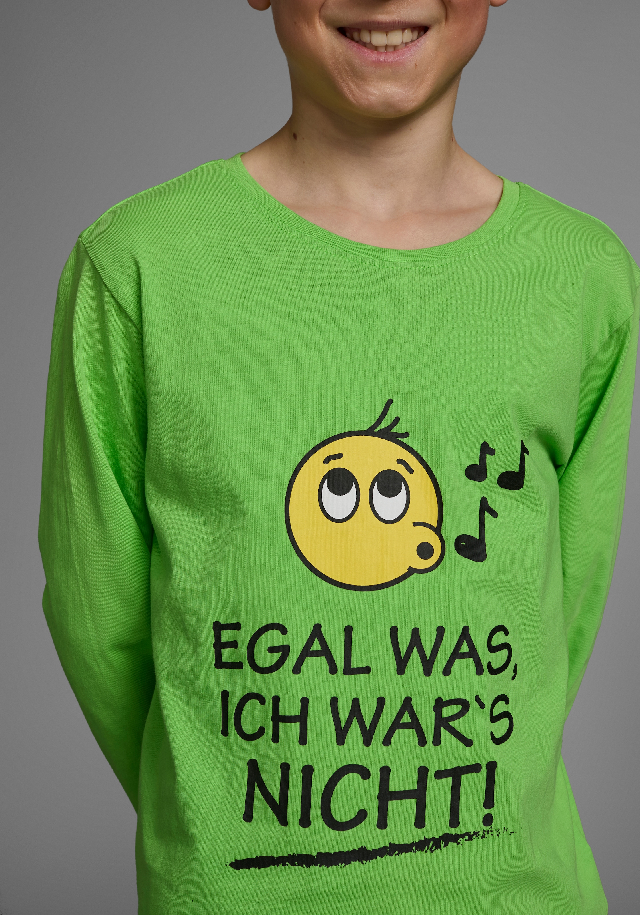 KIDSWORLD Langarmshirt »EGAL WAS, ICH WAR'S NICHT!«, Langarm, Basic-Passform, peppiger Aufdruck, Rundhalsausschnitt