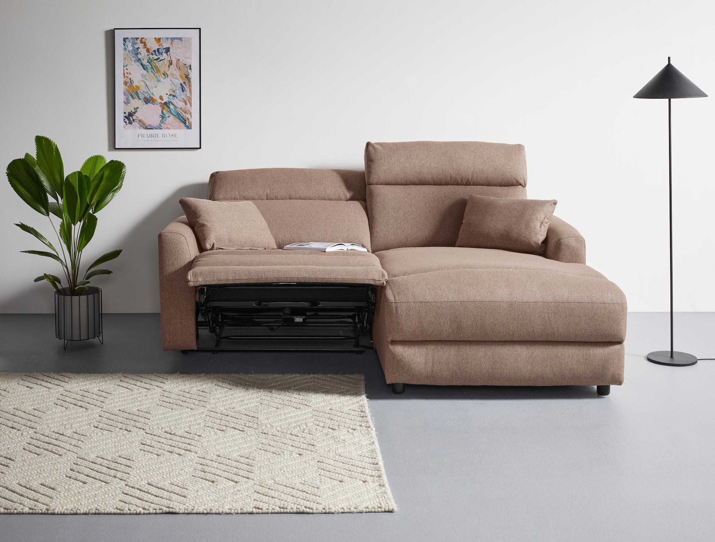 INOSIGN Ecksofa »JENNA, L-Form,  209cm, manuelle u. elektrische Funktion, mit USB A/C,« Liegefunktion 105°-150°, Federkern, Struktur fein