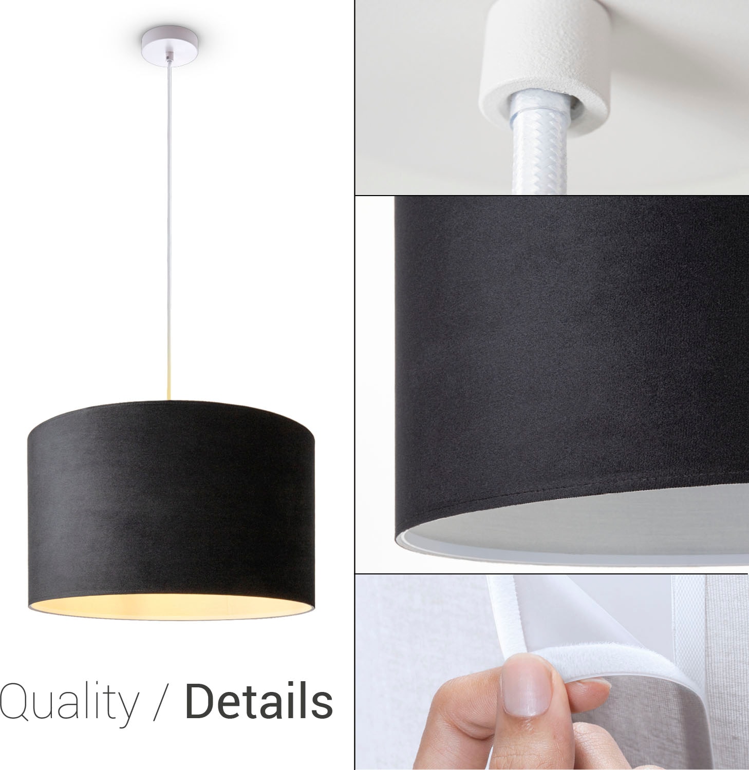 Paco Home Pendelleuchte »Hugo uni Color«, Leuchtmittel E27 | ohne Leuchtmittel, Wohnzimmer Lampenschirm aus Velour Unifarben Deko E27 Kabel 1,5m