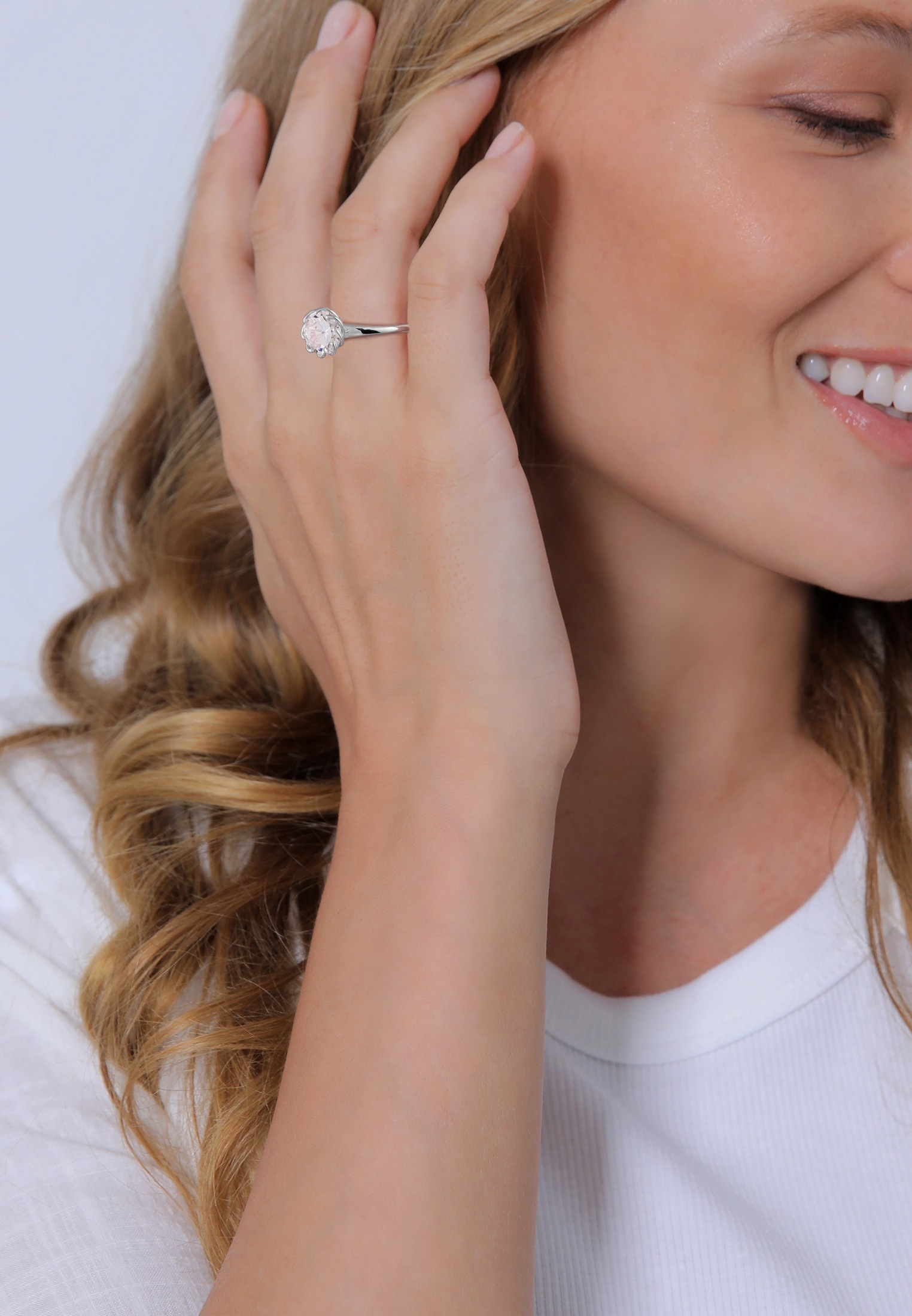 Elli Silberring »Ring Zirkonia Verlobung Solitär Blüte 925 Silber«