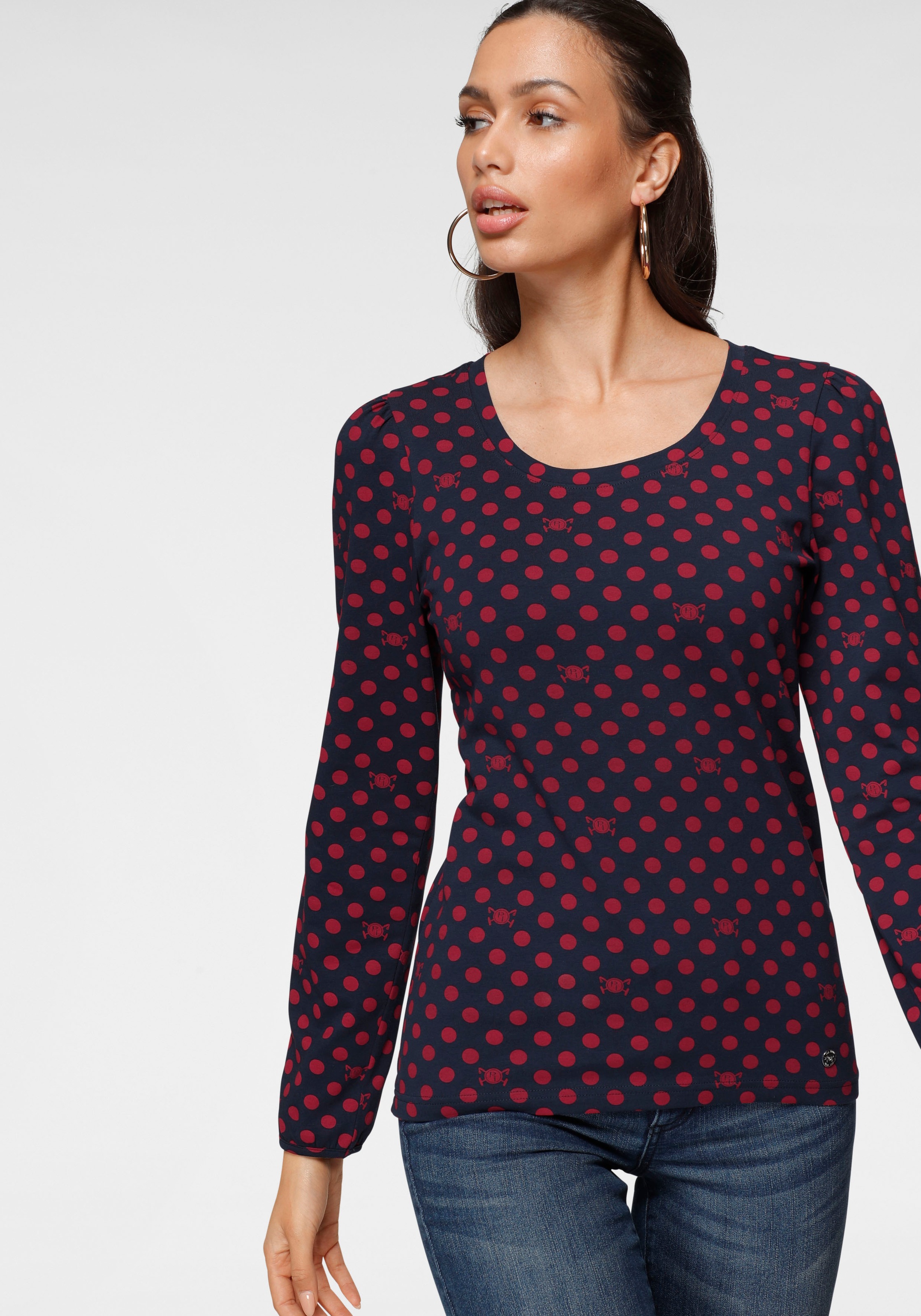 TOM TAILOR Polo Team Langarmshirt, mit modischen Allover-Prints und gerafftem Ärmel
